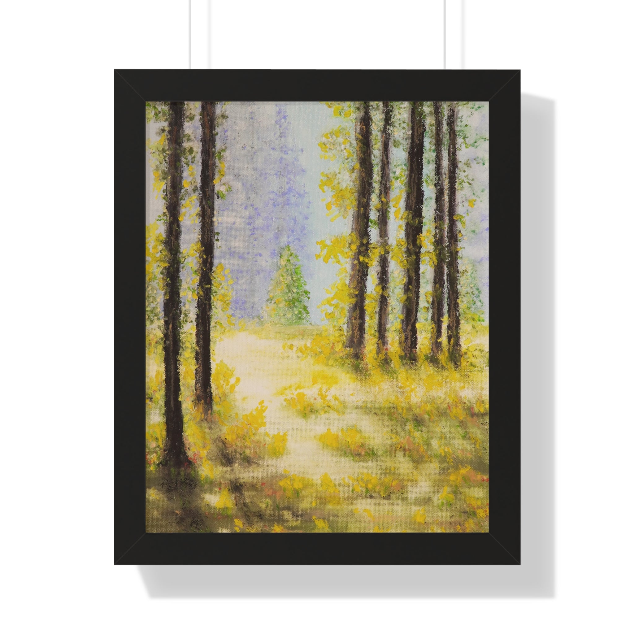 Framed Poster — Serene Sunlit Forest Painting