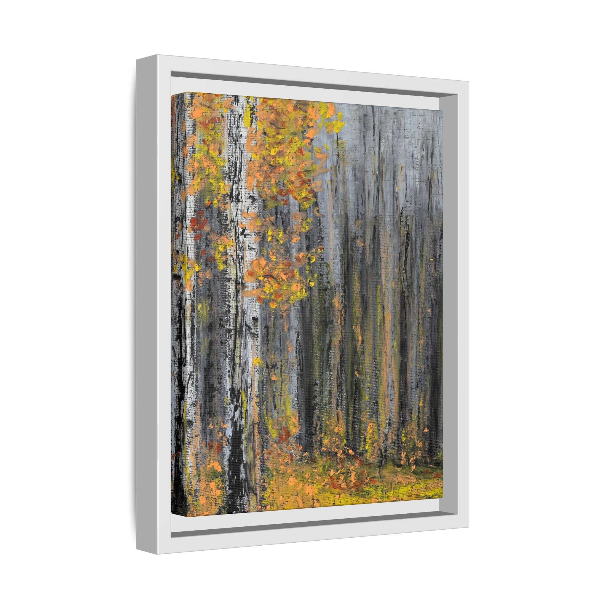 Framed Matte Canvas Print — Autumn Birch Forest Wall Art