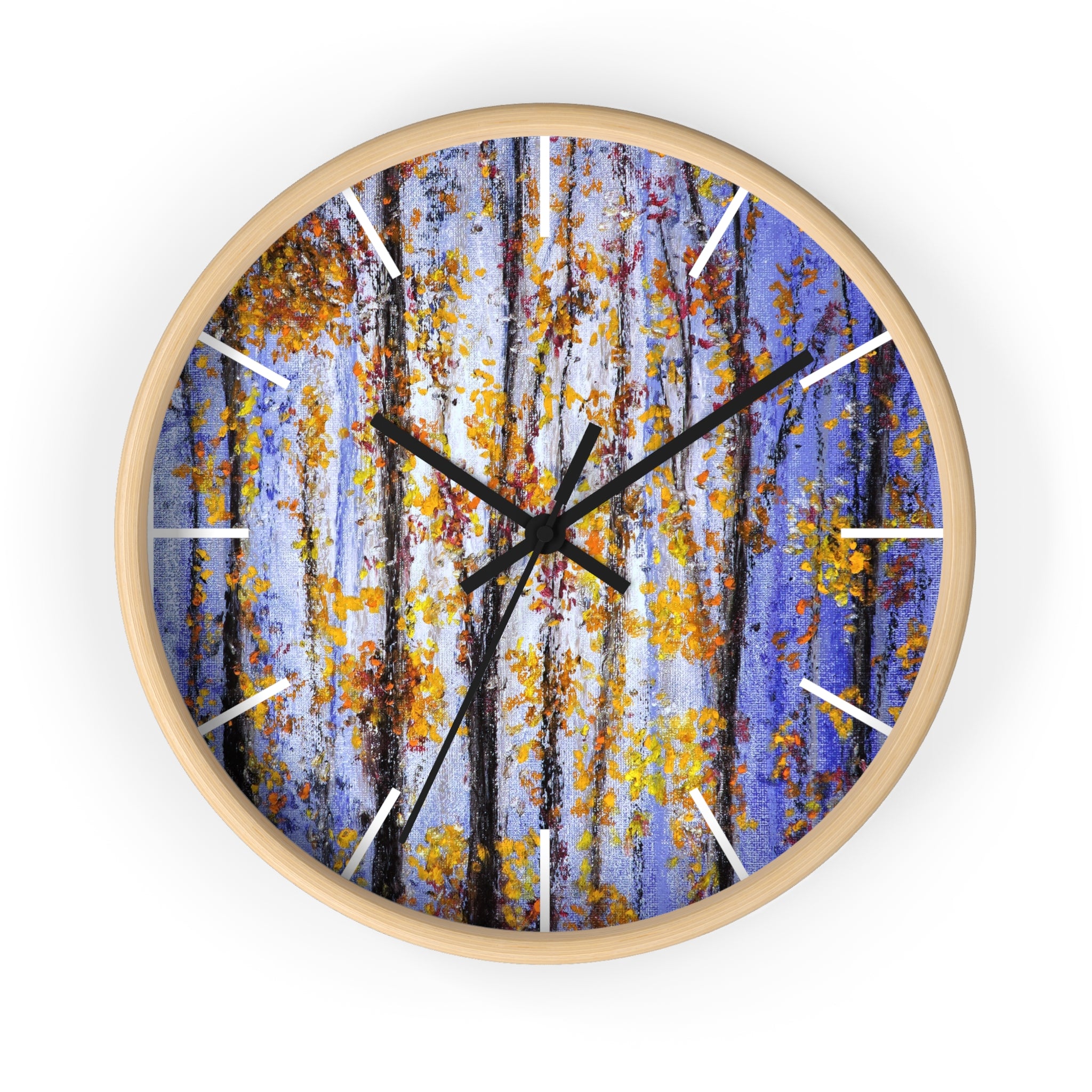 Autumn Aspen Wall Clock — Forest Birch Trees Fall Leaves Decorative Clock