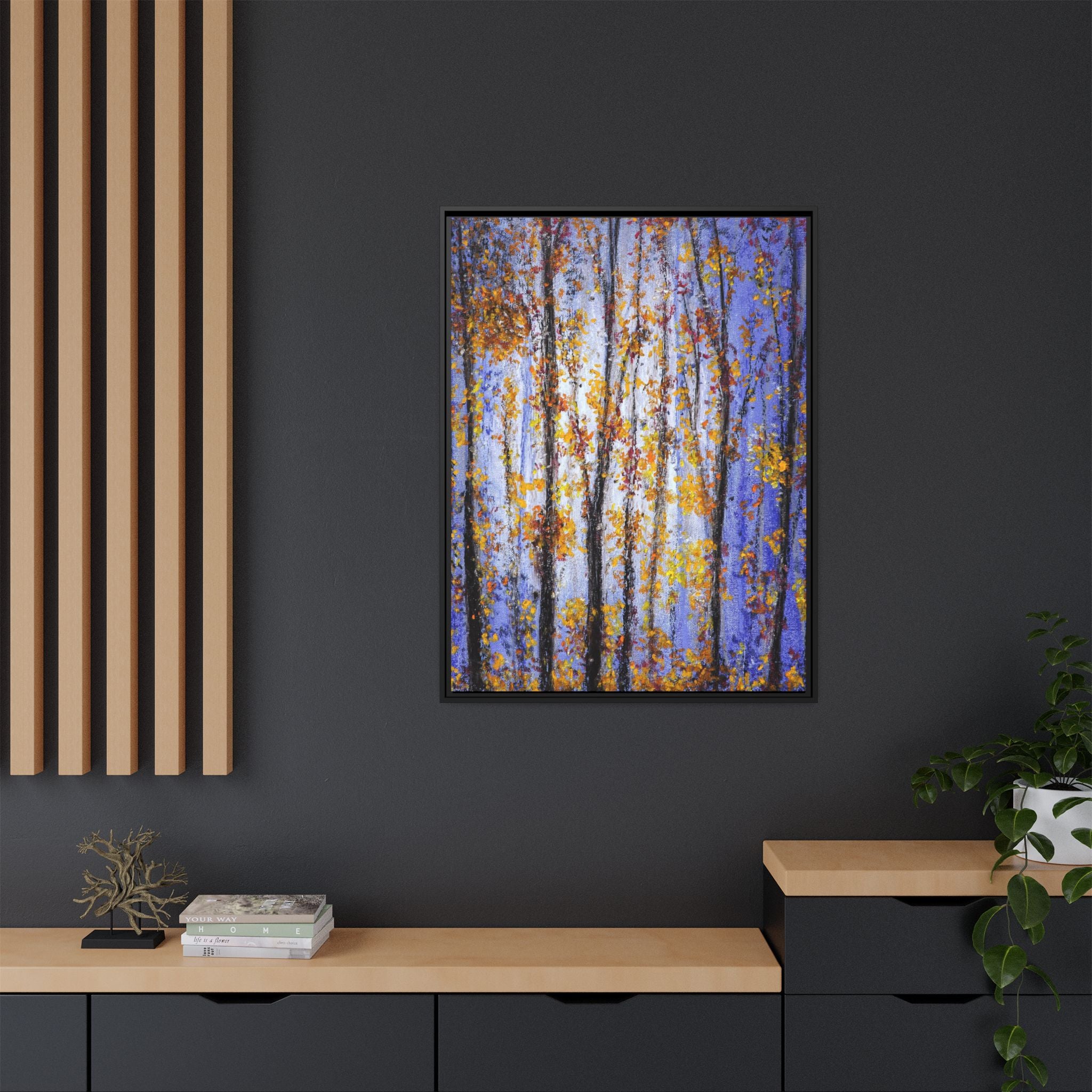 Framed Matte Canvas Art – Autumn Aspen Trees Wall Print