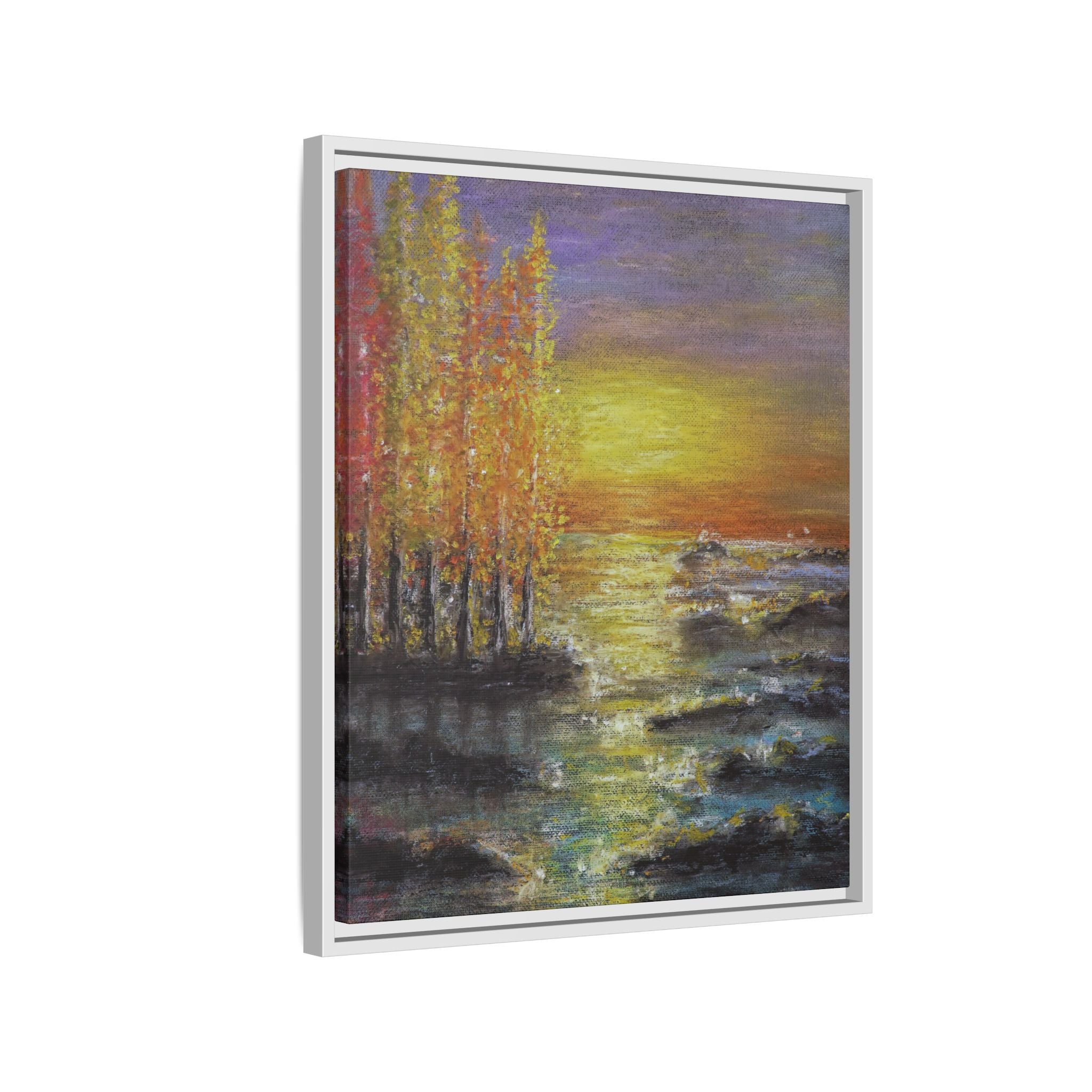 Tranquil Sunset Lake - Framed Matte Canvas Art Print