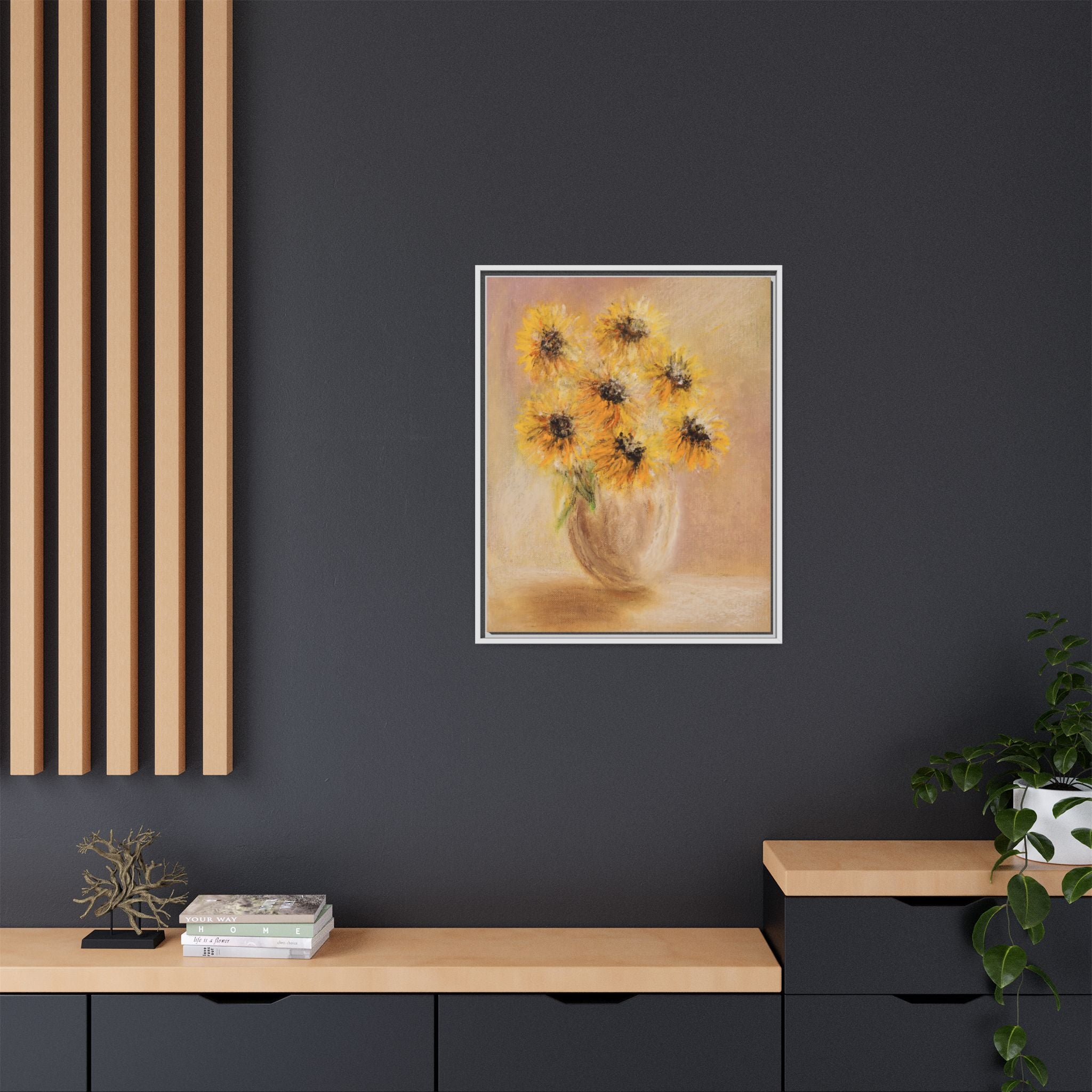 Framed Sunflower Vase — Matte Canvas Wall Art