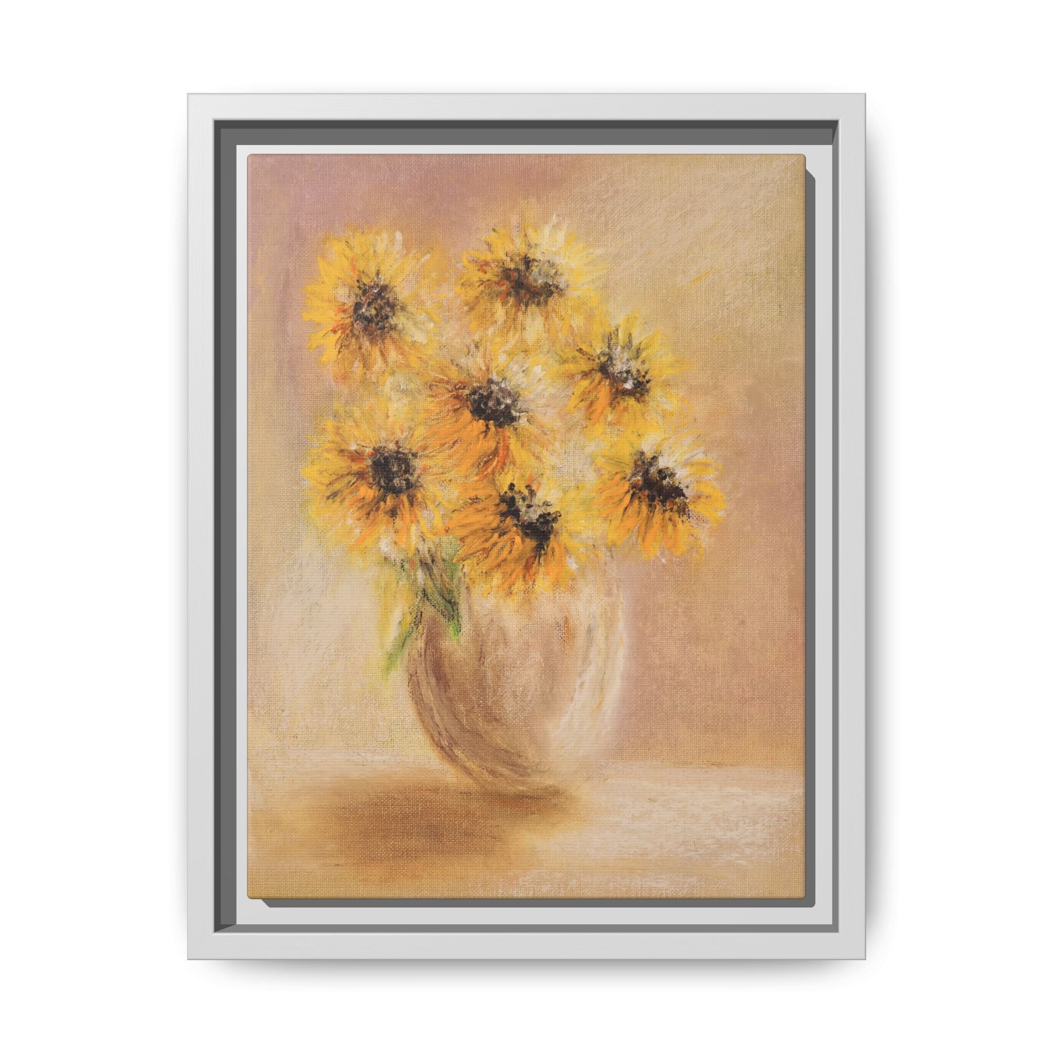 Framed Sunflower Vase — Matte Canvas Wall Art