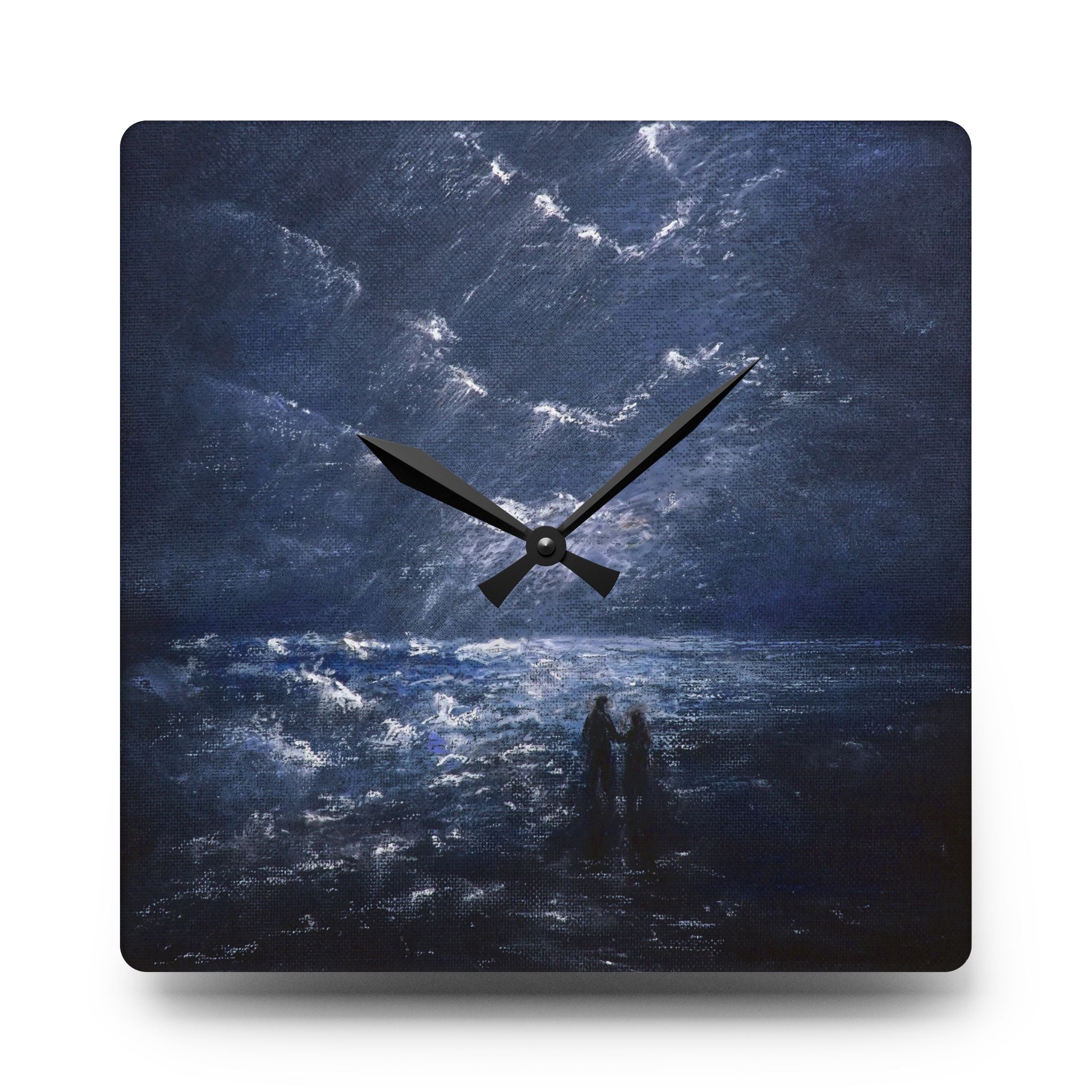 Acrylic Wall Clock — Moody Coastal Nightscape Clock (Couple on Shore)