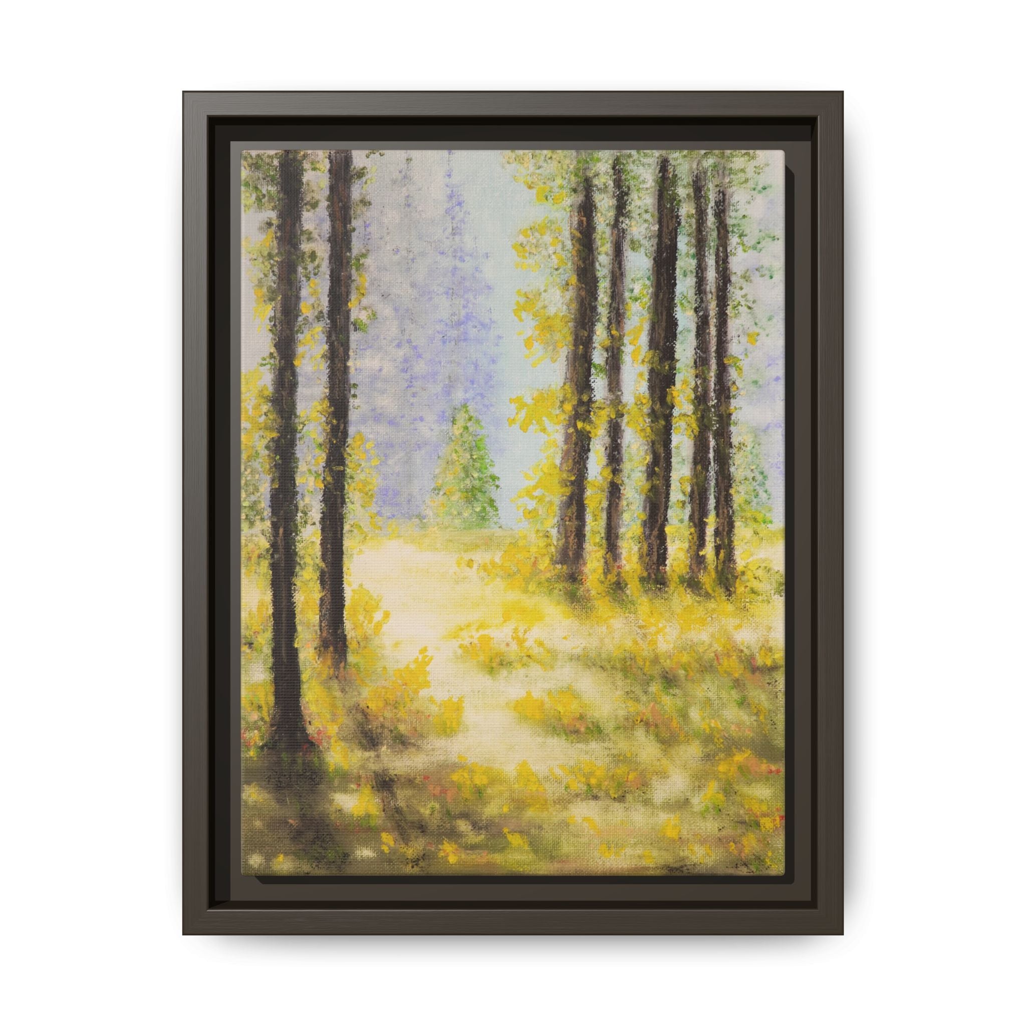 Framed Matte Canvas Print — Sunlit Forest Landscape Wall Art