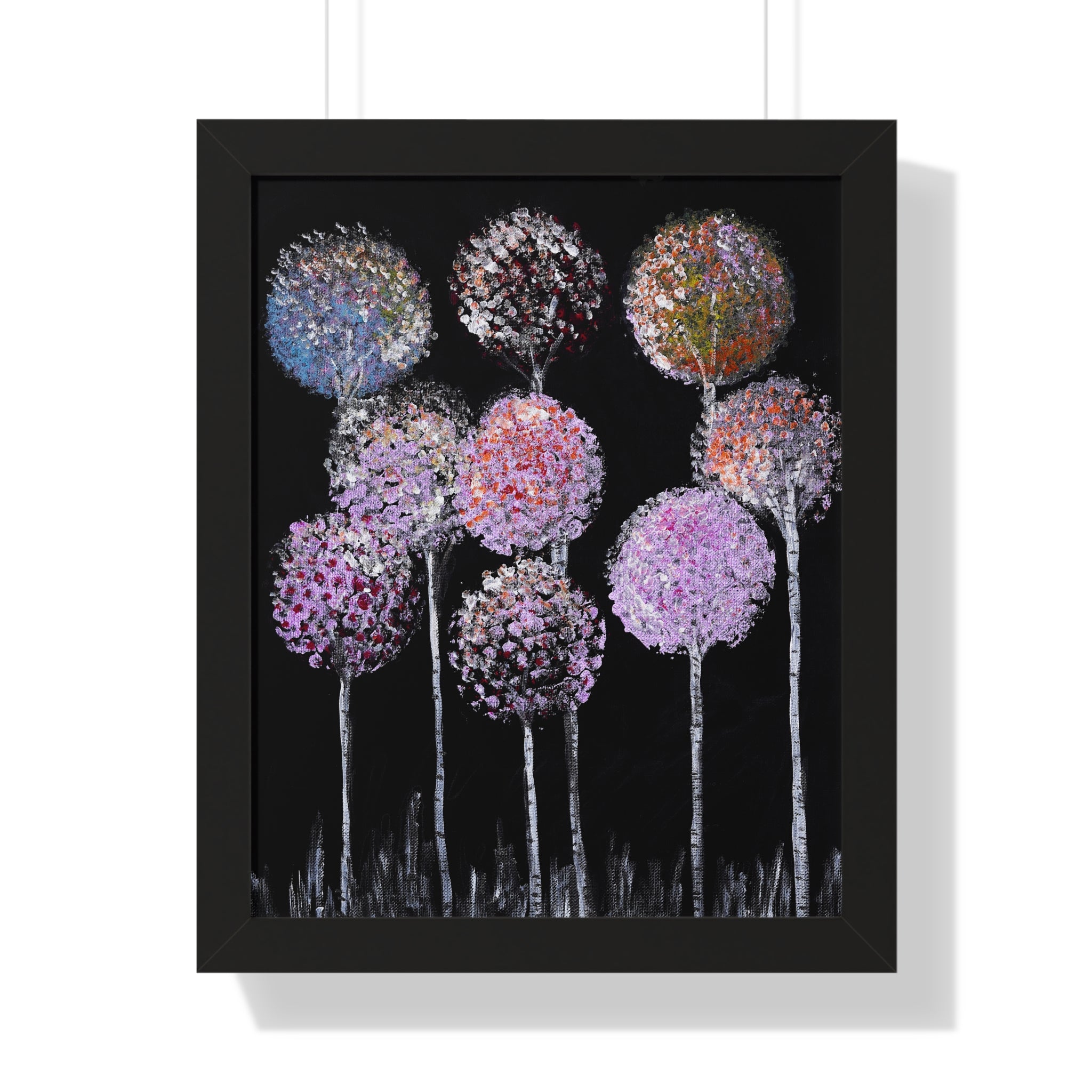 Framed Poster — Pastel Floral Art on Black | Vertical Wall Print