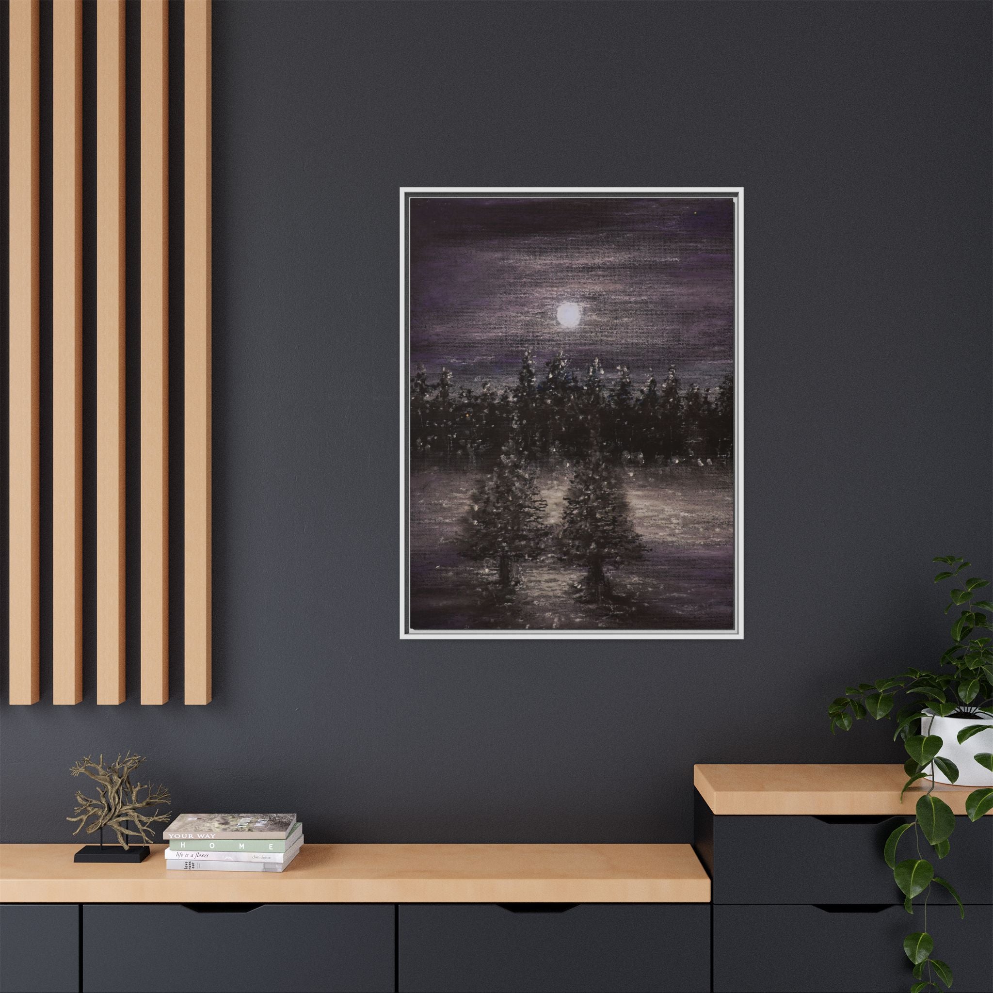 Moonlit Forest Matte Canvas Print — Framed Wall Art