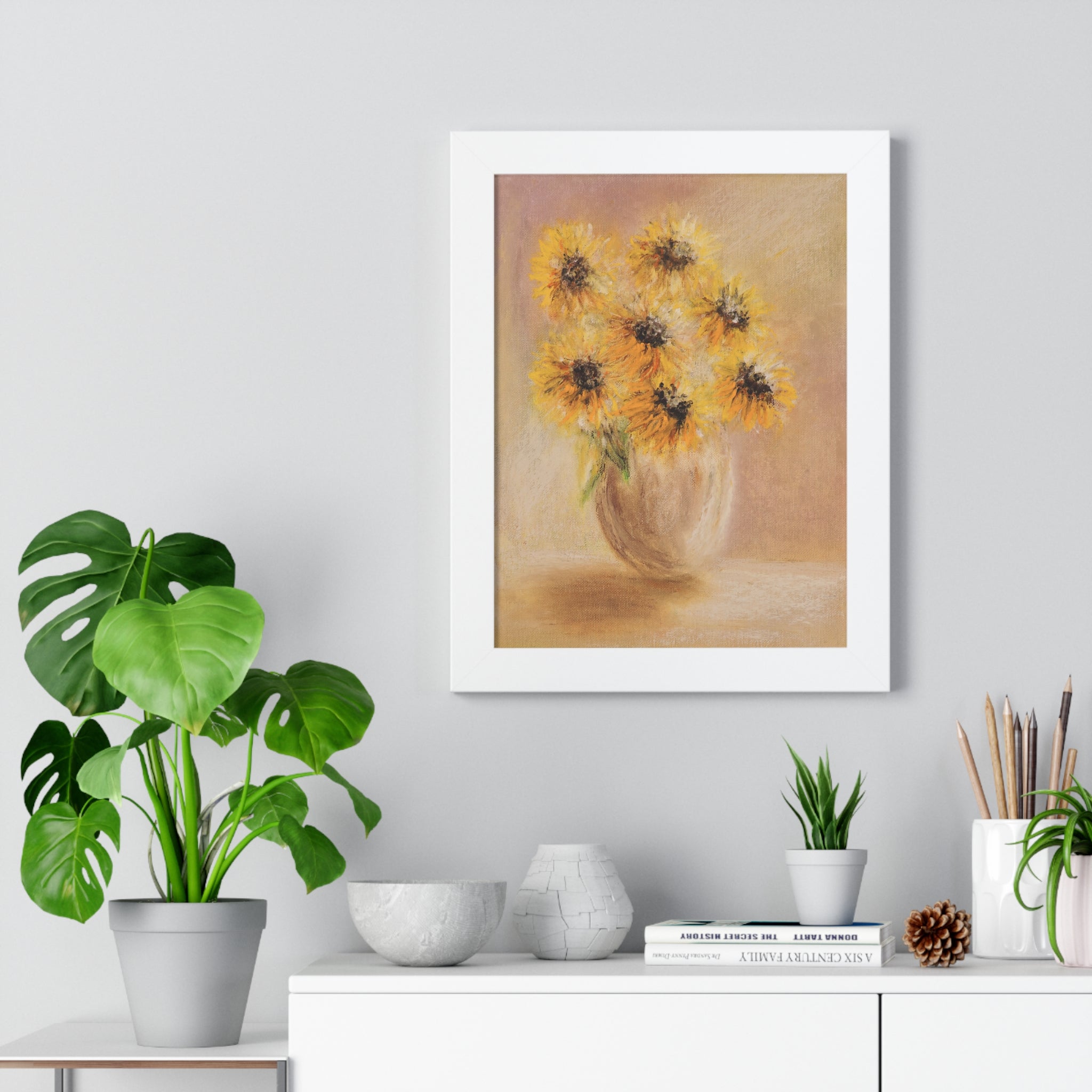 Framed Poster – Sunflower Vase Wall Art (Vertical)
