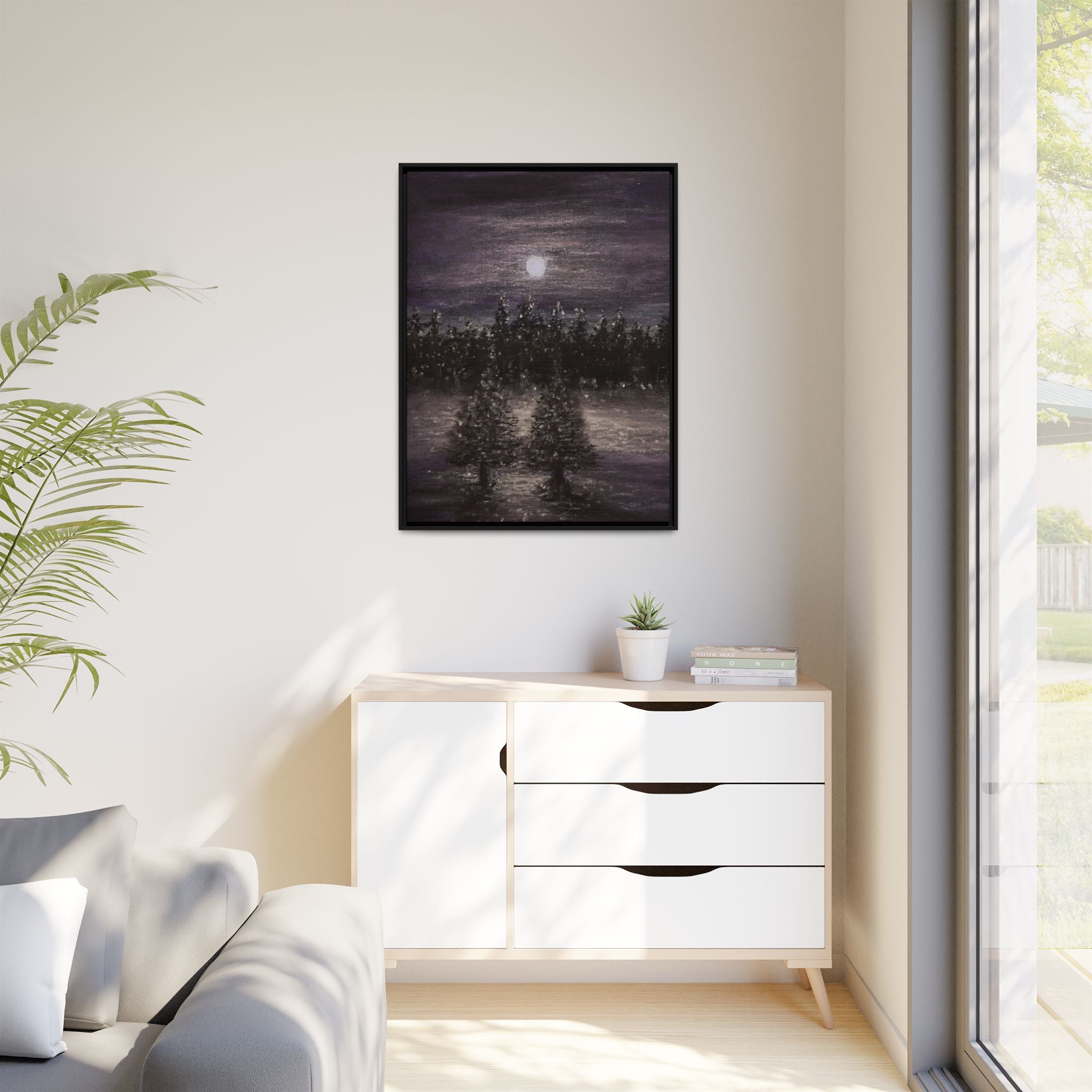 Moonlit Forest Matte Canvas Print — Framed Wall Art