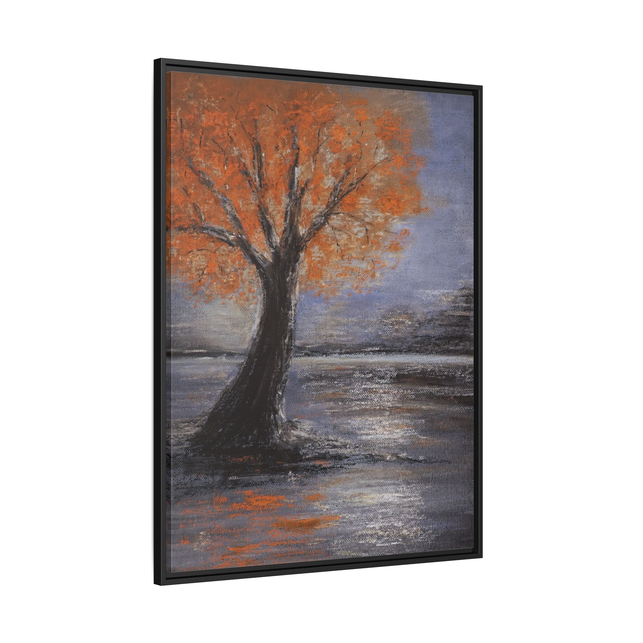 Framed Autumn Tree Canvas Print — Orange Tree Landscape Wall Art