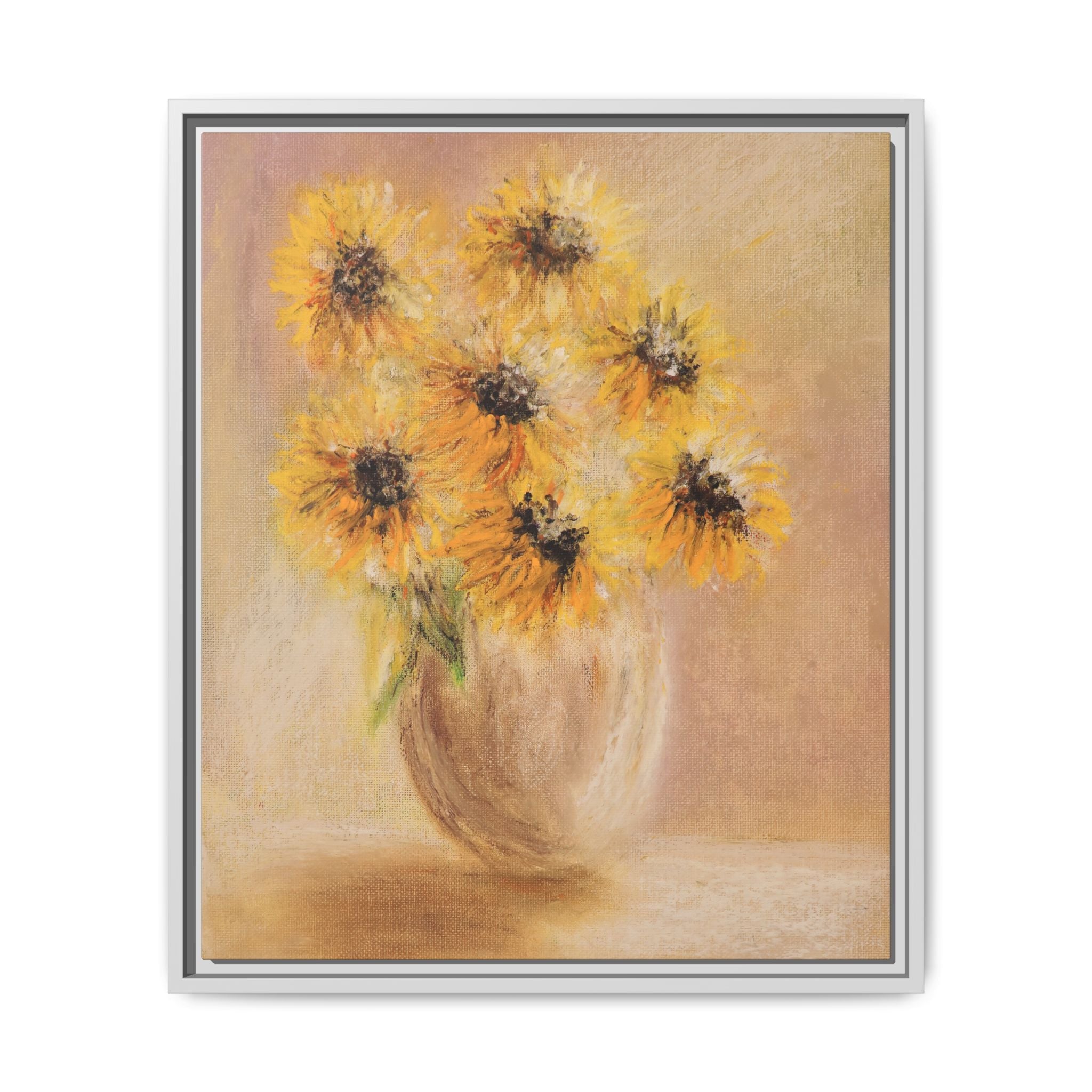 Framed Sunflower Vase — Matte Canvas Wall Art