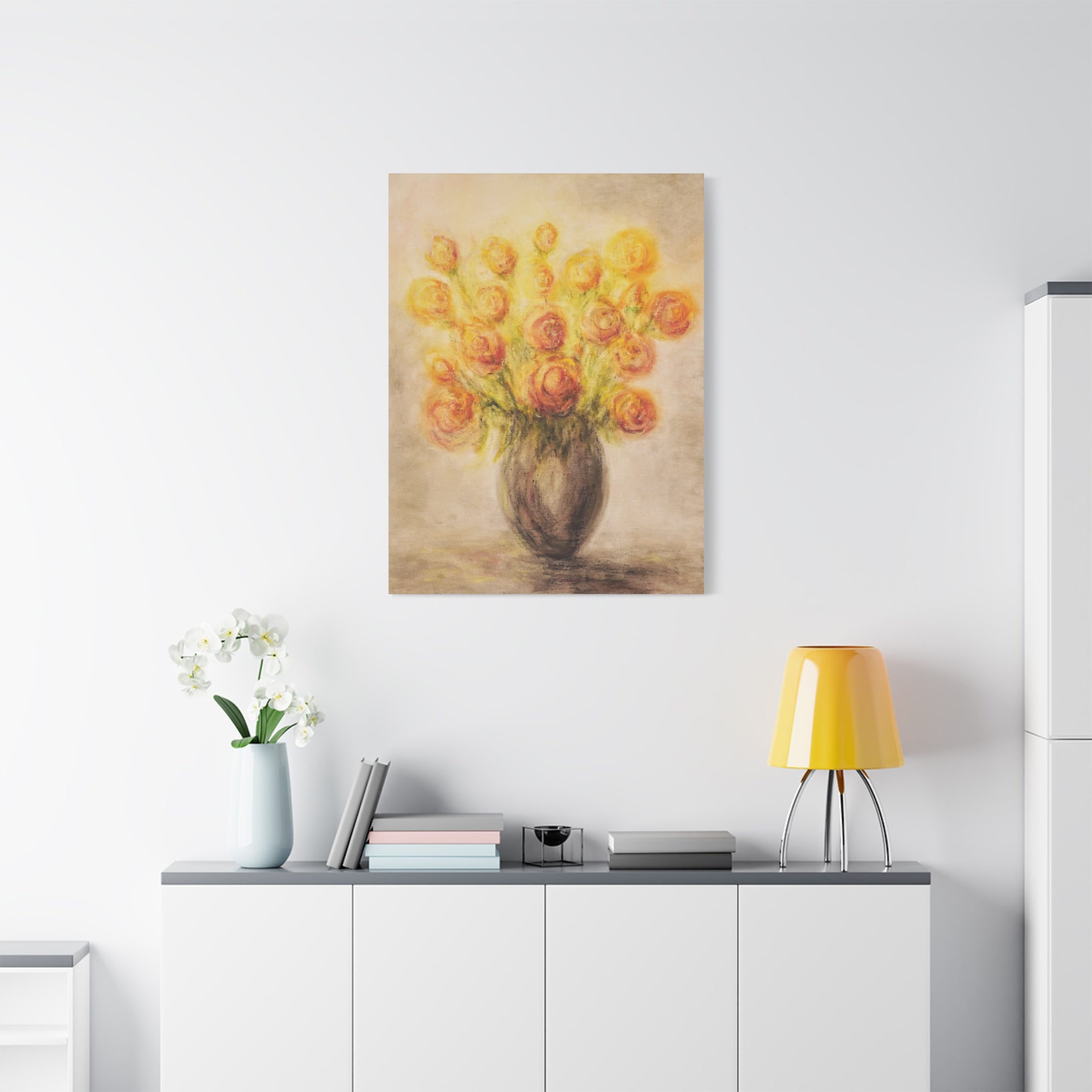 Matte Canvas Print - Golden Rose Bouquet Wall Art (Stretched 1.25")