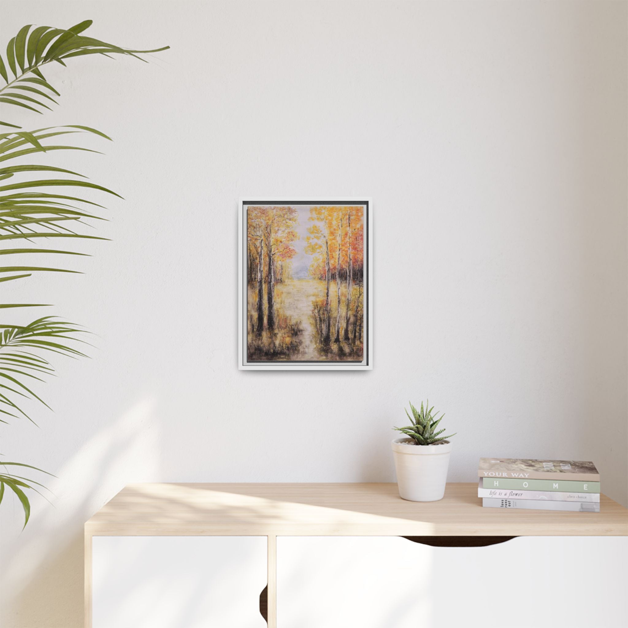 Golden Trees Landscape - Framed Canvas Art