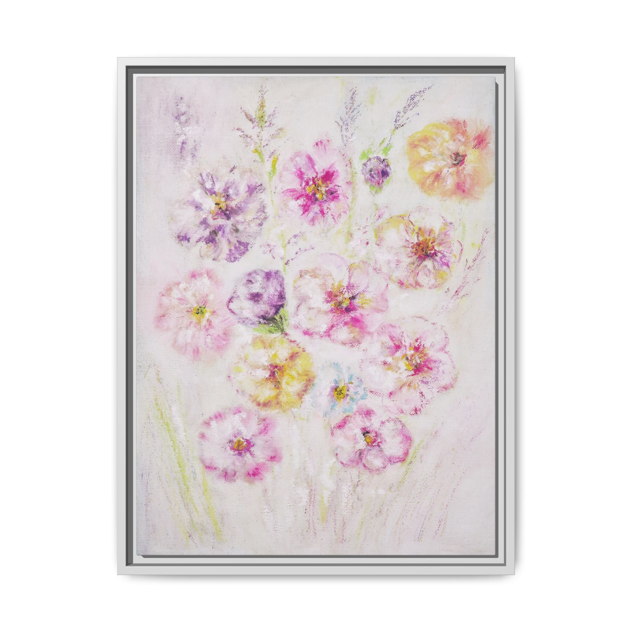 Framed Floral Canvas Print — Soft Pastel Bouquet Wall Art