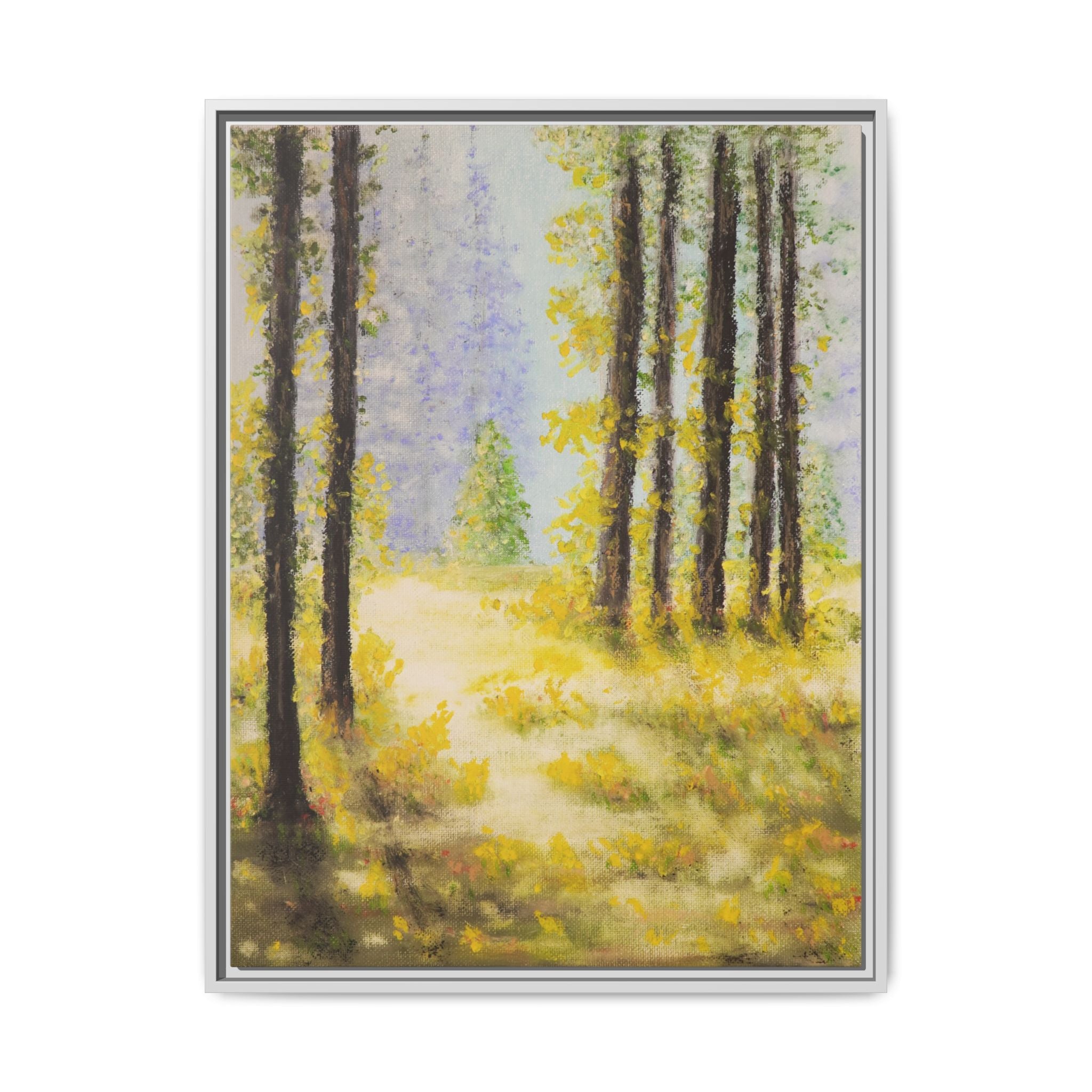 Framed Matte Canvas Print — Sunlit Forest Landscape Wall Art
