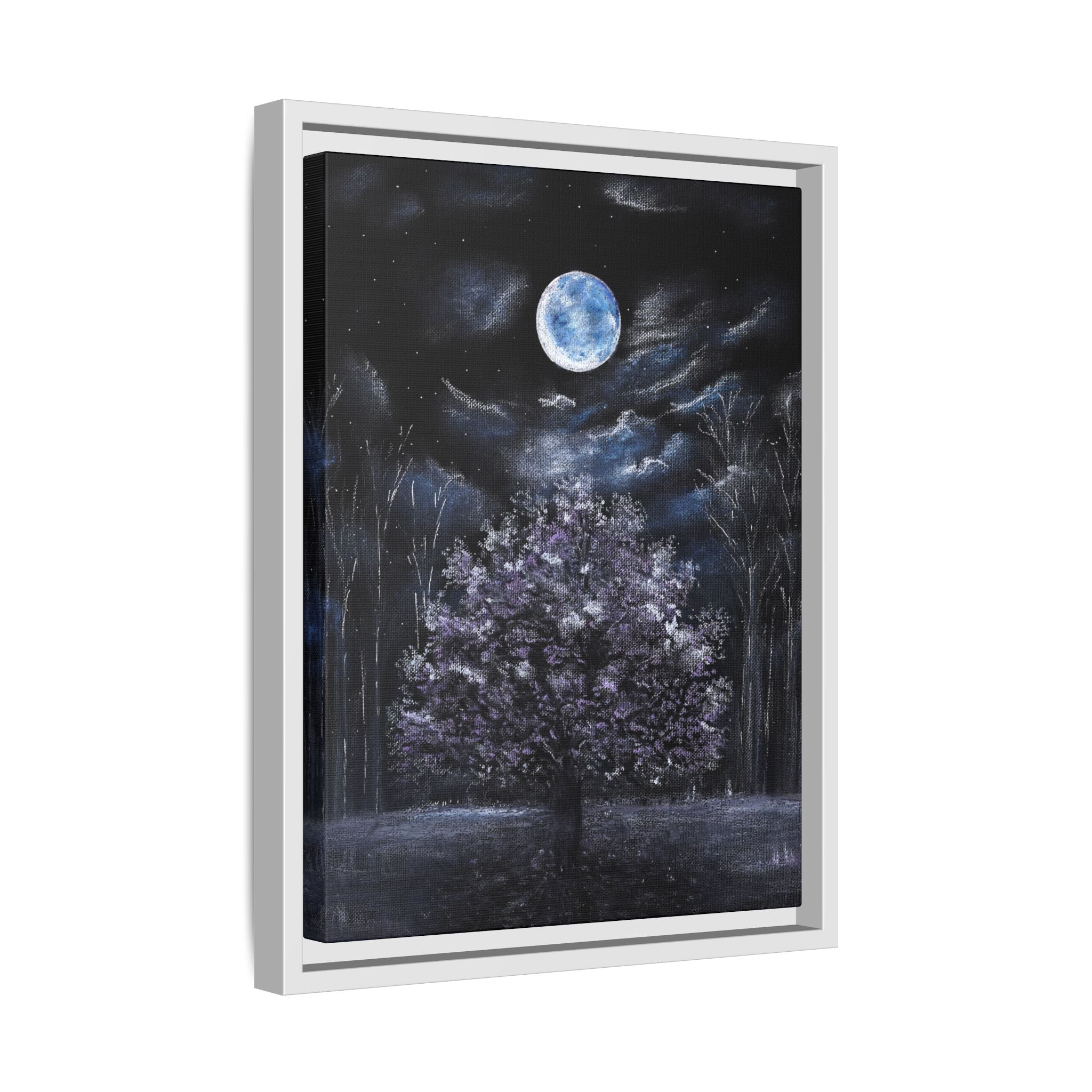Framed Matte Canvas Art — Moonlit Tree Nightscape