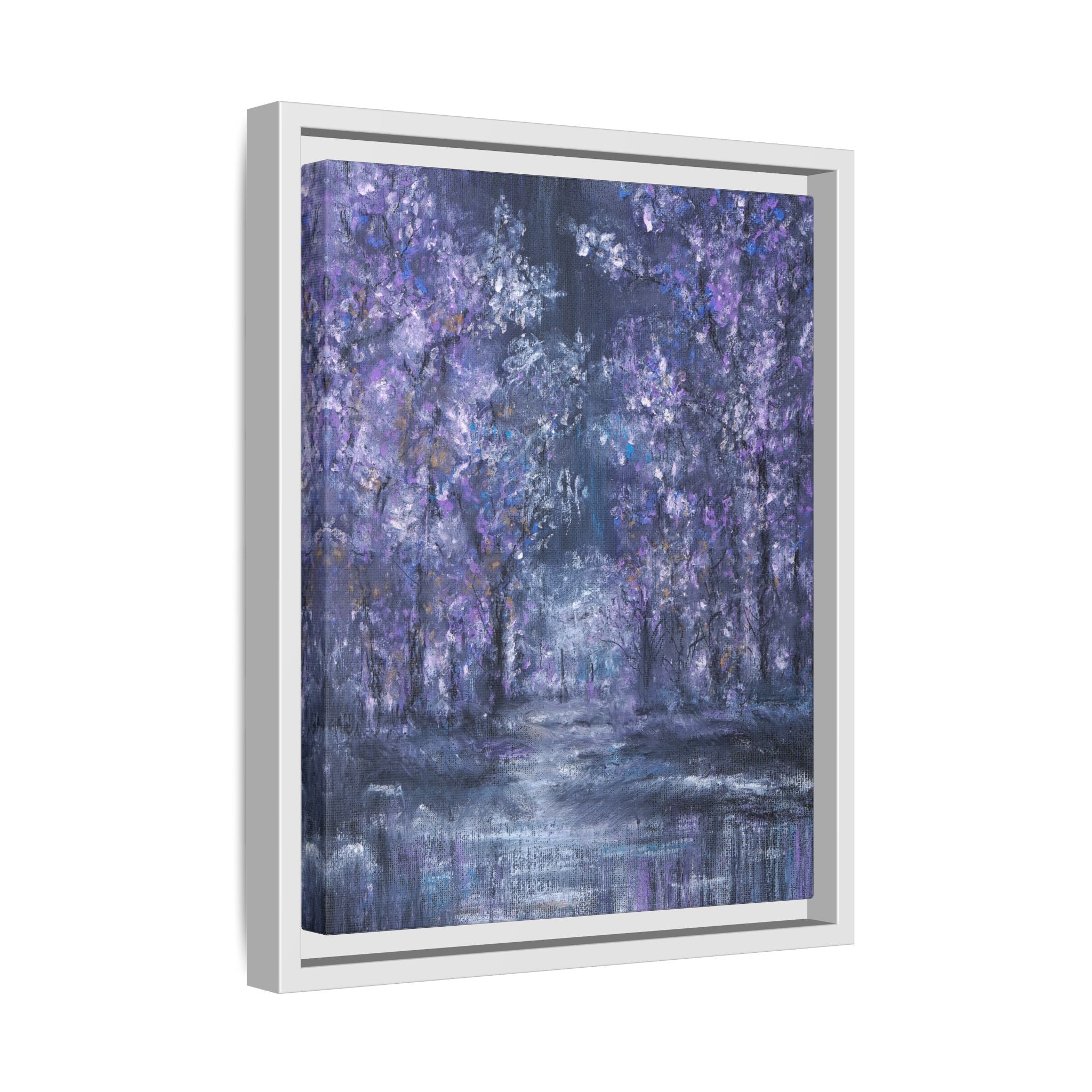Framed Matte Canvas Art – Lavender Forest Moonlit Landscape