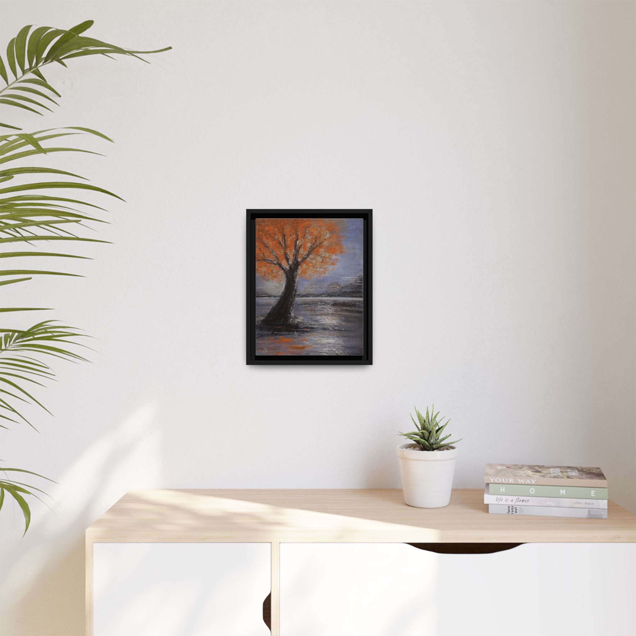 Framed Autumn Tree Canvas Print — Orange Tree Landscape Wall Art