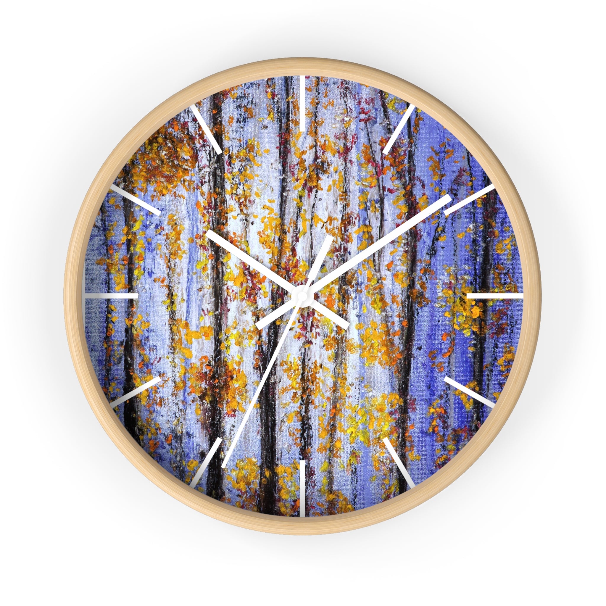 Autumn Aspen Wall Clock — Forest Birch Trees Fall Leaves Decorative Clock