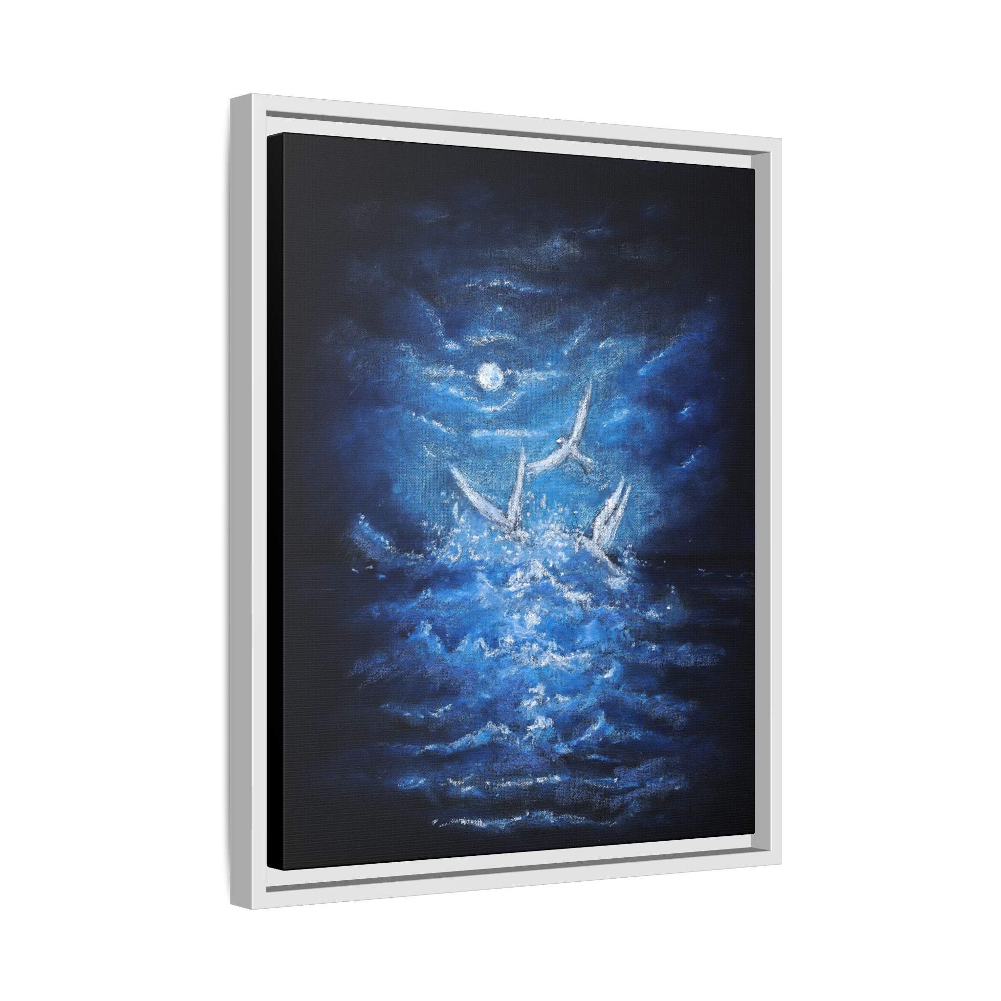 Night Ocean Birds - Matte Canvas Framed Wall Art
