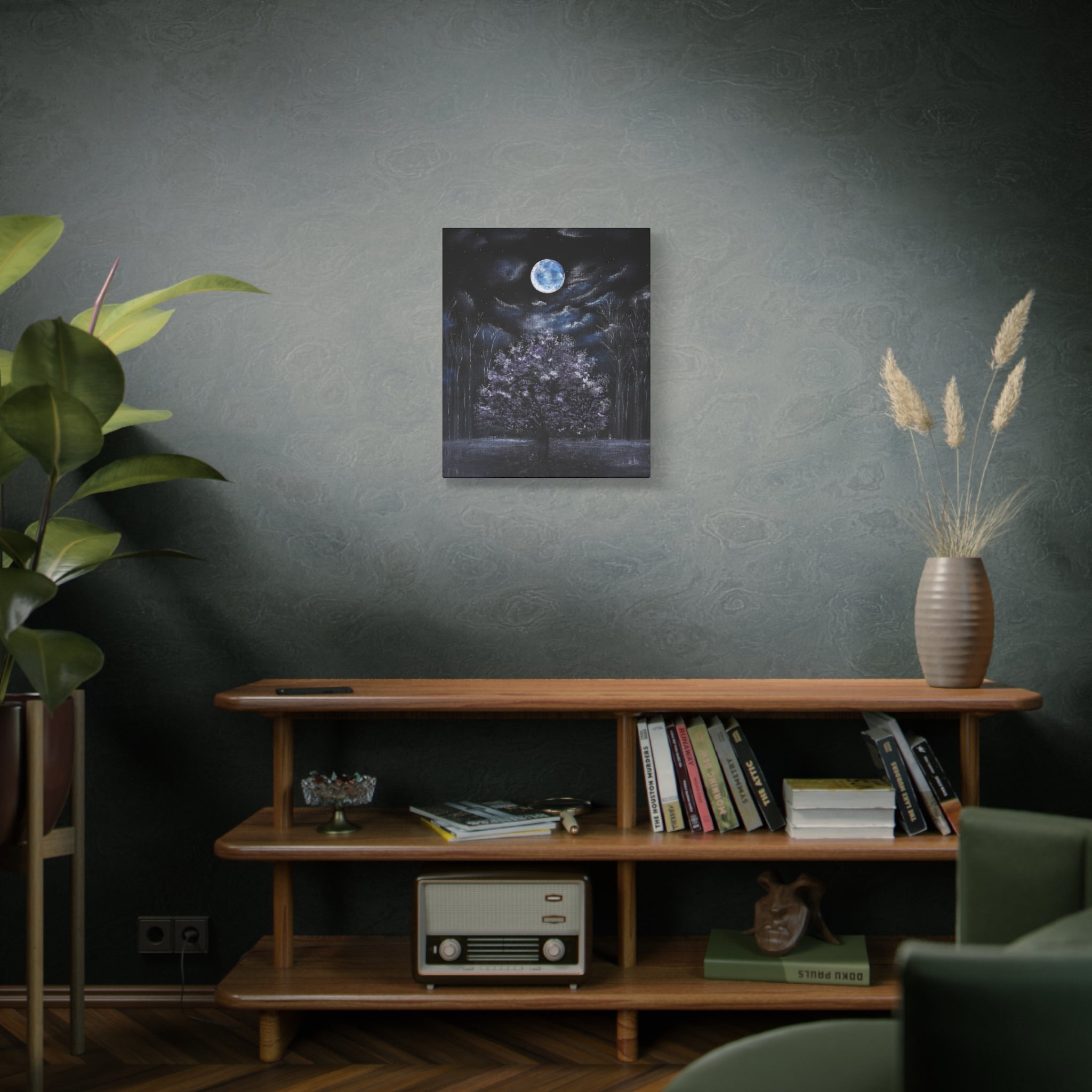 Moonlit Tree Canvas Print — Night Sky Wall Art (Matte Stretched)