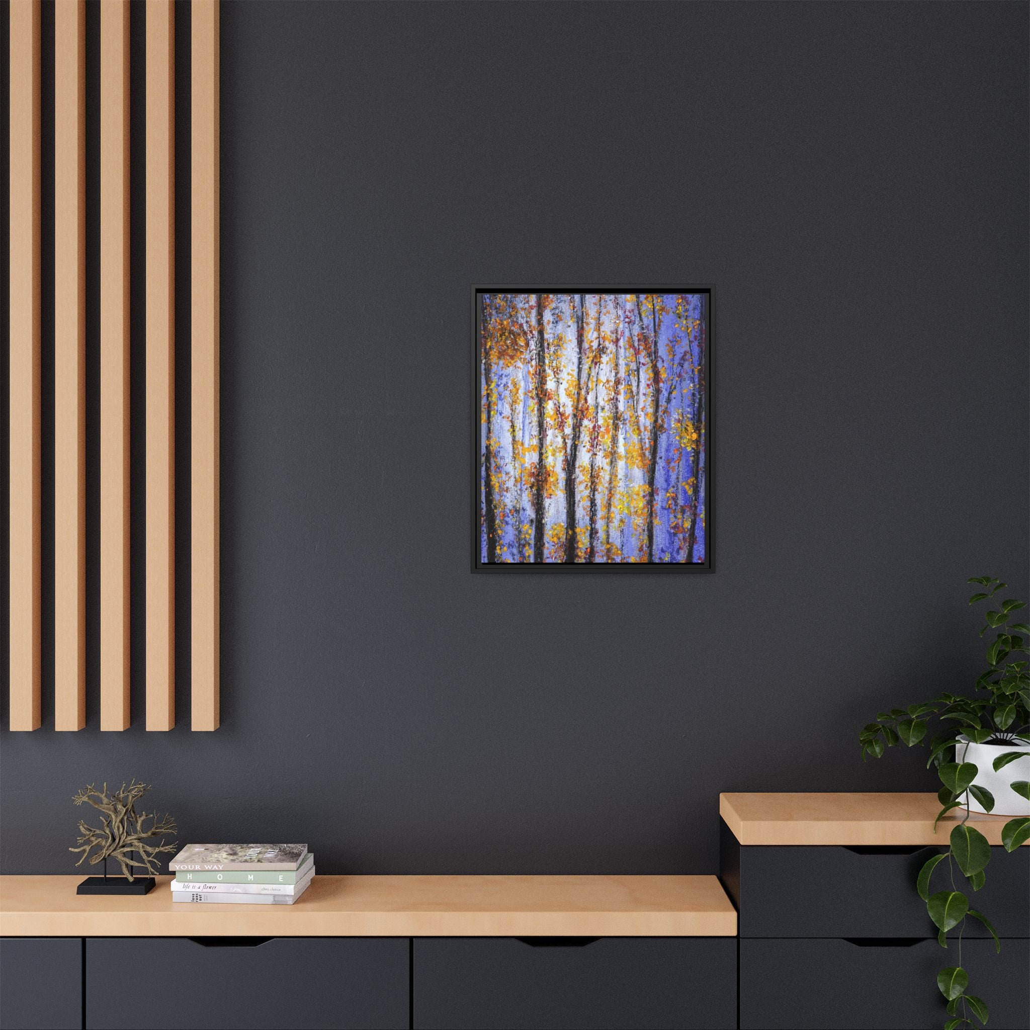 Framed Matte Canvas Art – Autumn Aspen Trees Wall Print