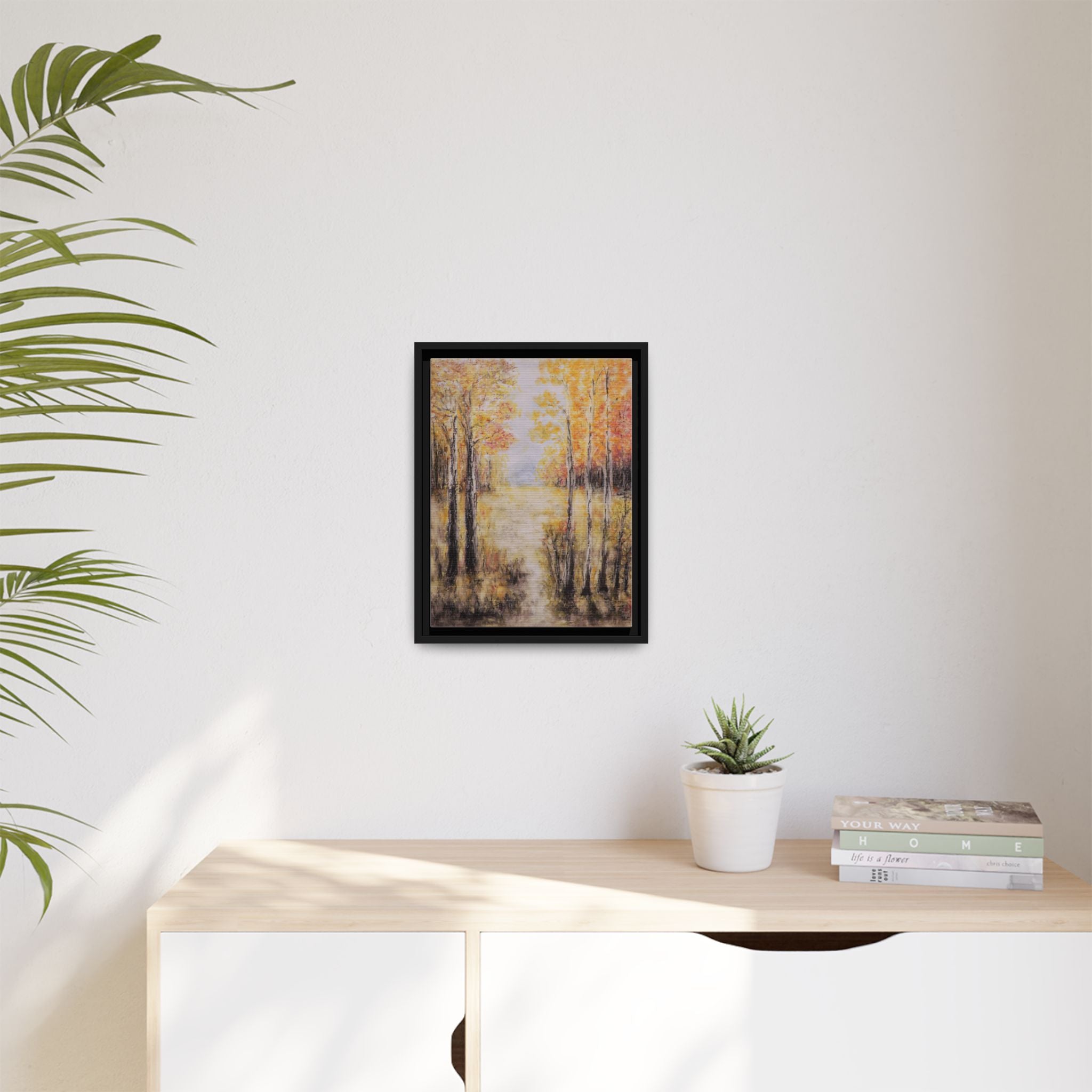 Golden Trees Landscape - Framed Canvas Art
