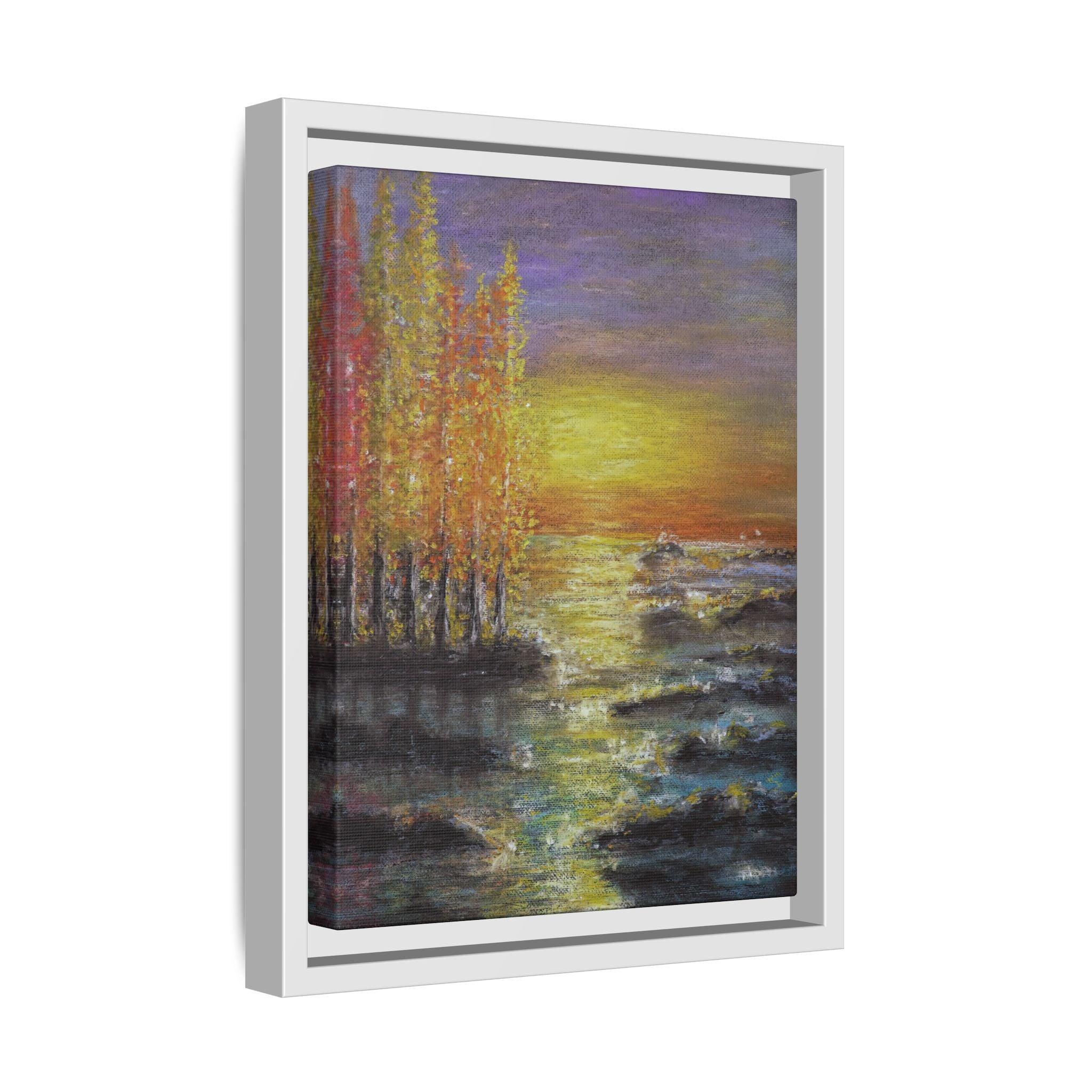 Tranquil Sunset Lake - Framed Matte Canvas Art Print