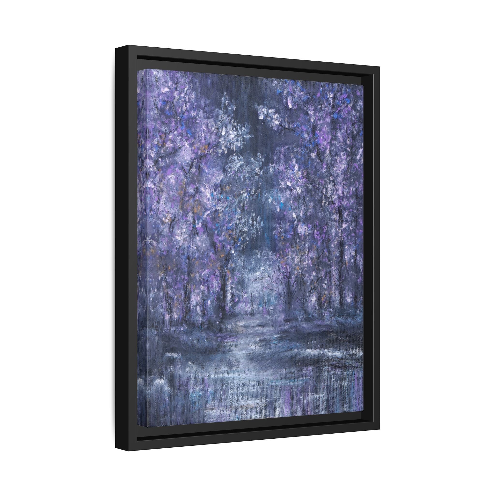Framed Matte Canvas Art – Lavender Forest Moonlit Landscape