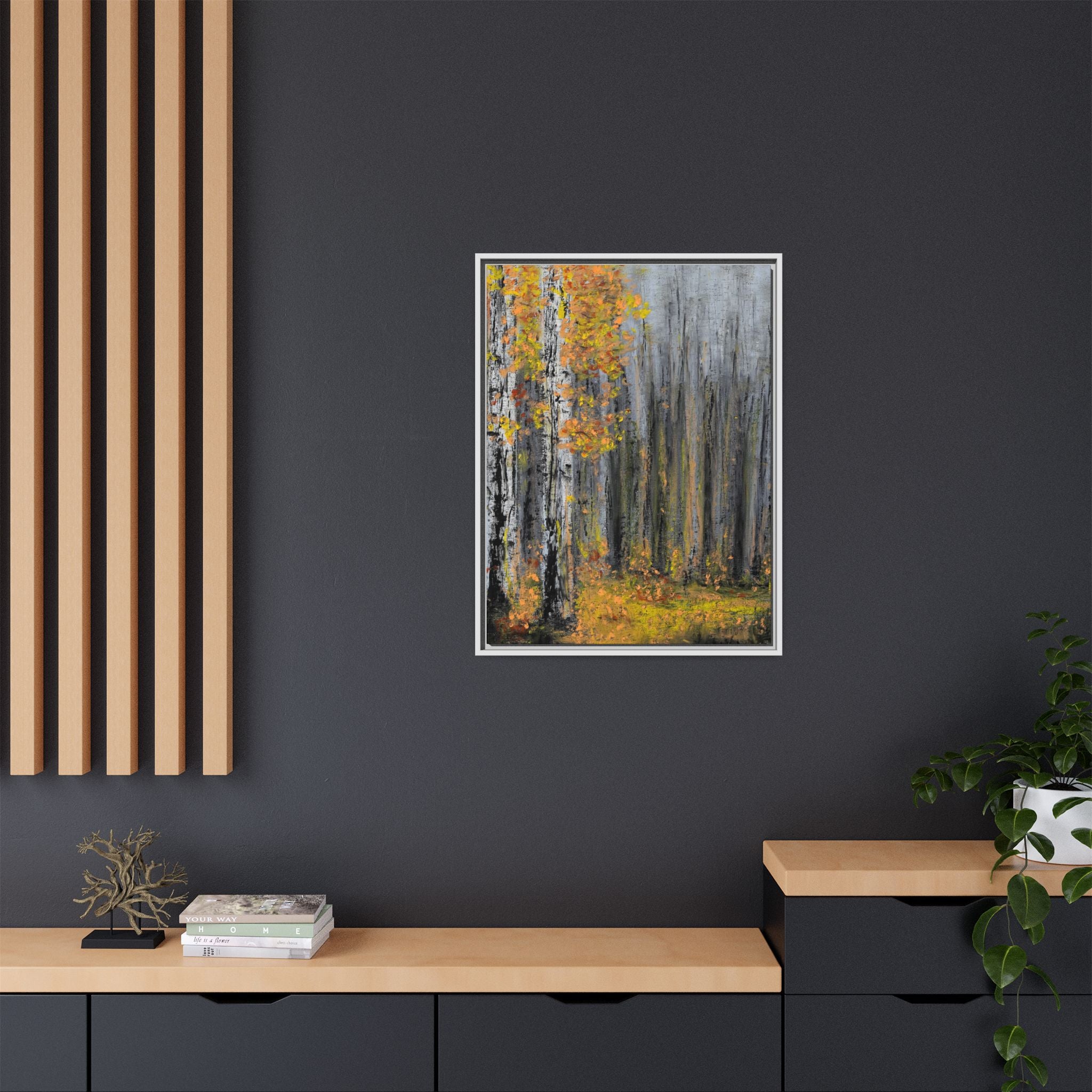 Framed Matte Canvas Print — Autumn Birch Forest Wall Art