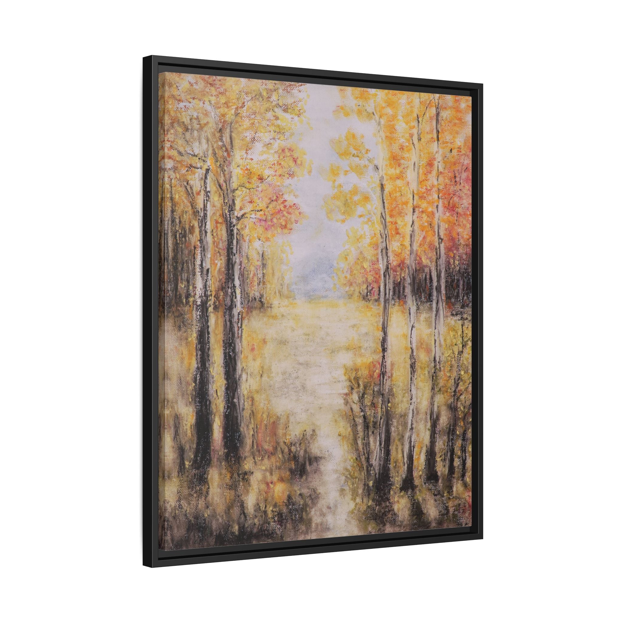 Golden Trees Landscape - Framed Canvas Art