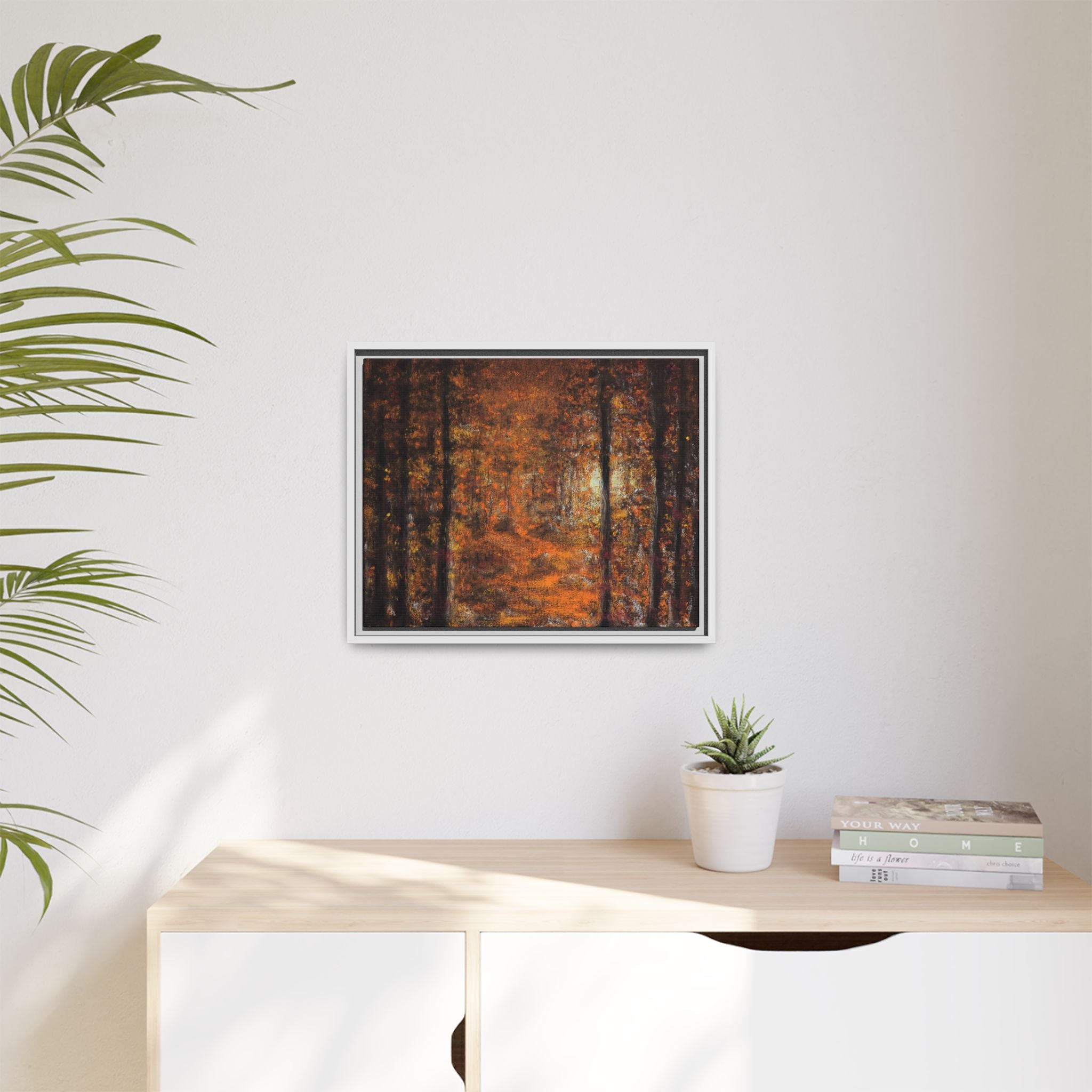 Autumn Forest Path Matte Canvas Framed Wall Art