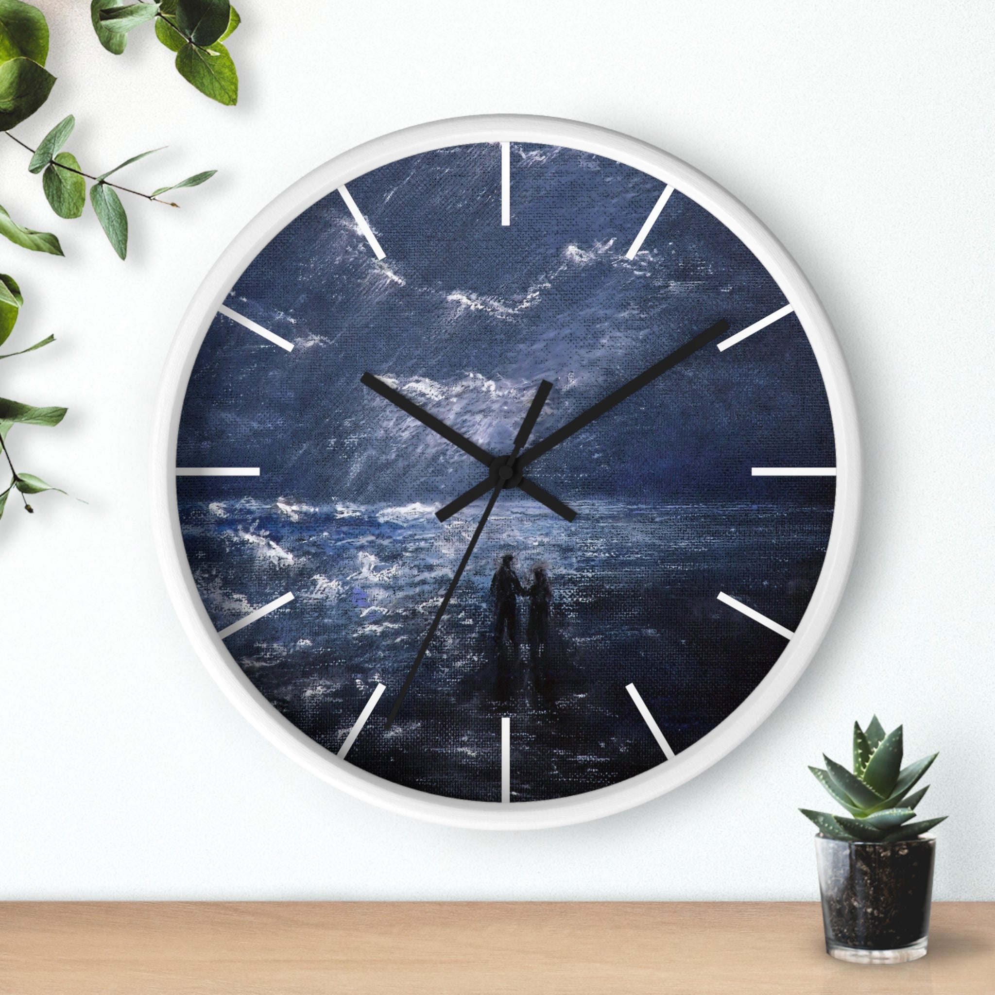 Wall Clock — Moody Ocean Nightscape Clock with Silhouetted Couple