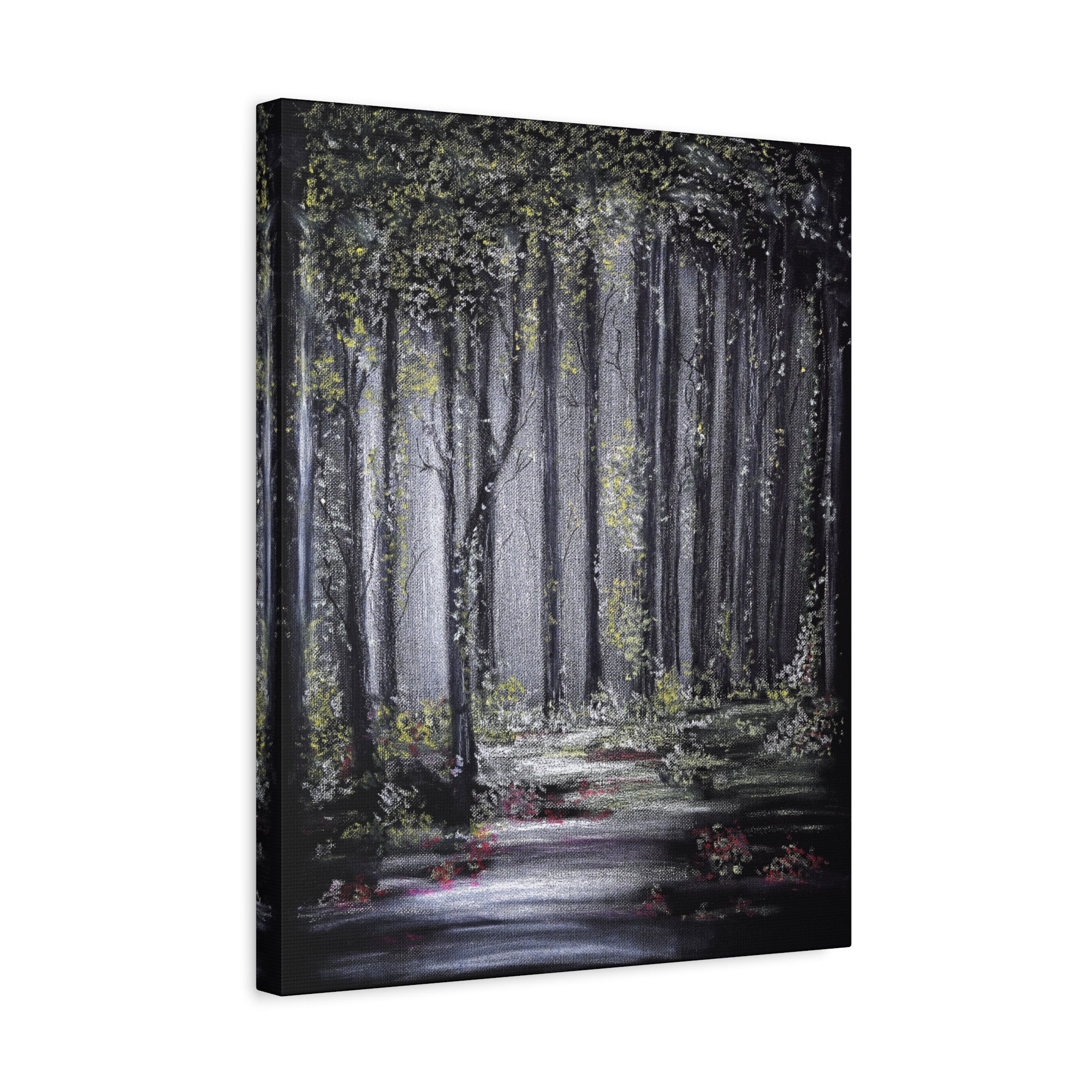 Forest Path Matte Canvas Wall Art — Moody Woodland Landscape, Stretched 1.25"