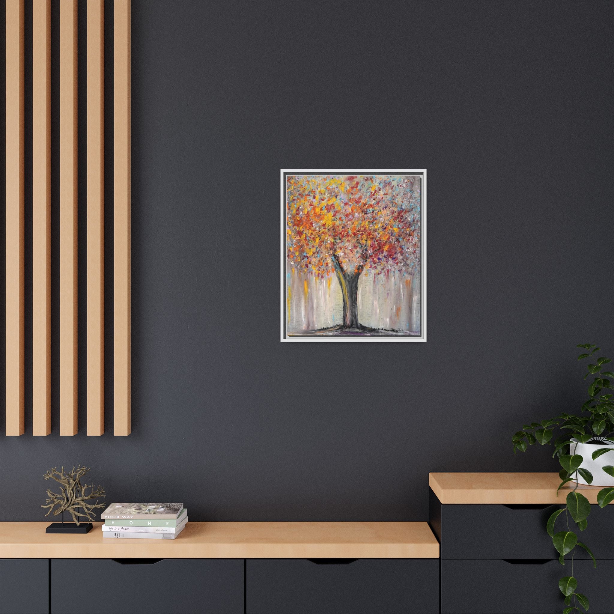 Framed Matte Canvas - Colorful Abstract Tree Wall Art
