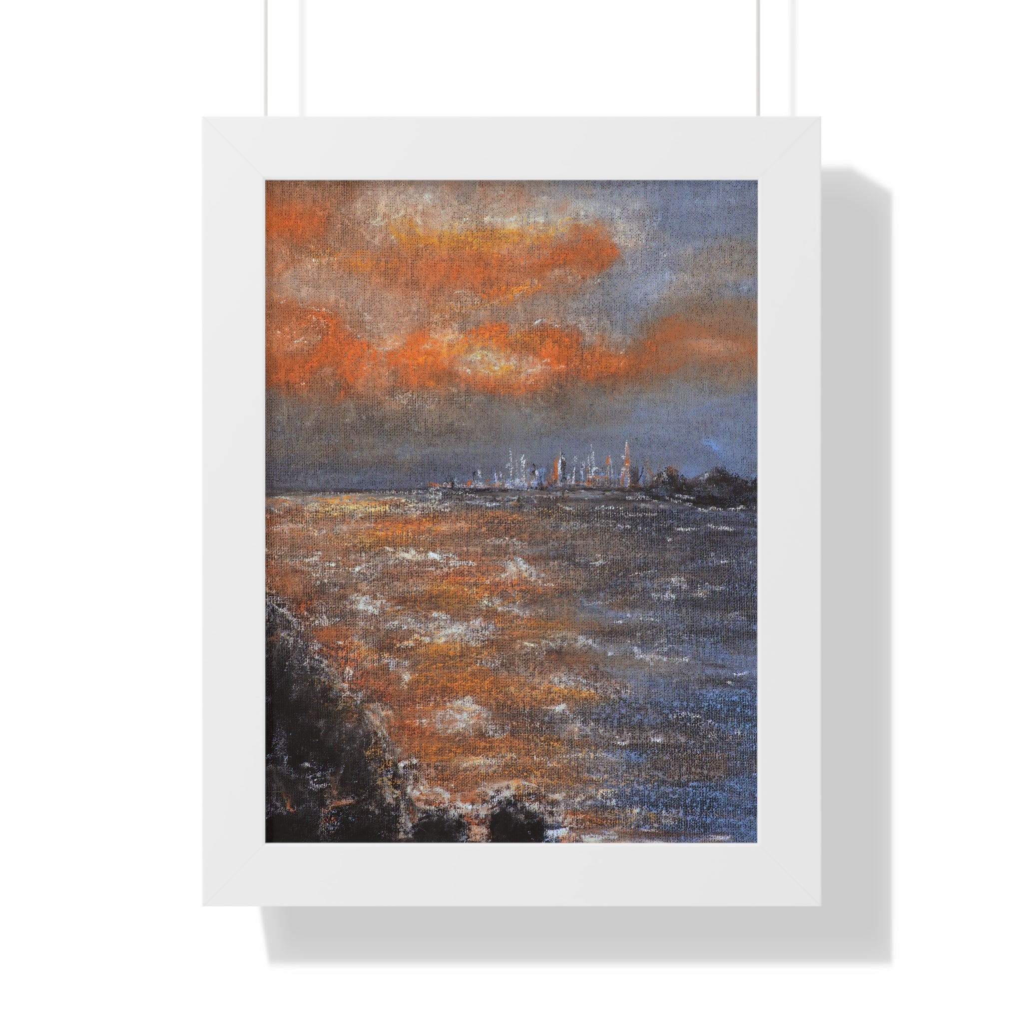 Framed Seascape Poster — Orange Sunset Coastal Art Print