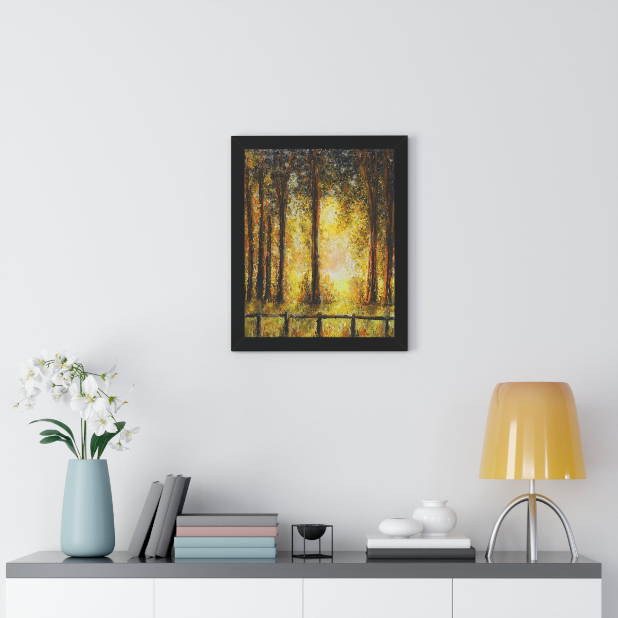 Framed Poster - Golden Forest Sunrise Art Print