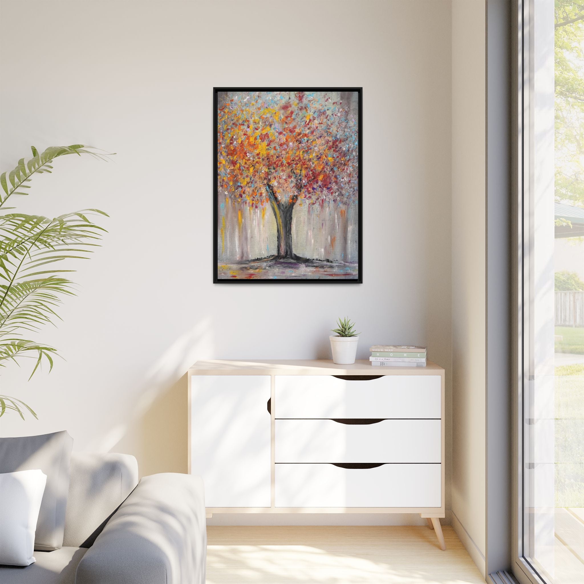 Framed Matte Canvas - Colorful Abstract Tree Wall Art