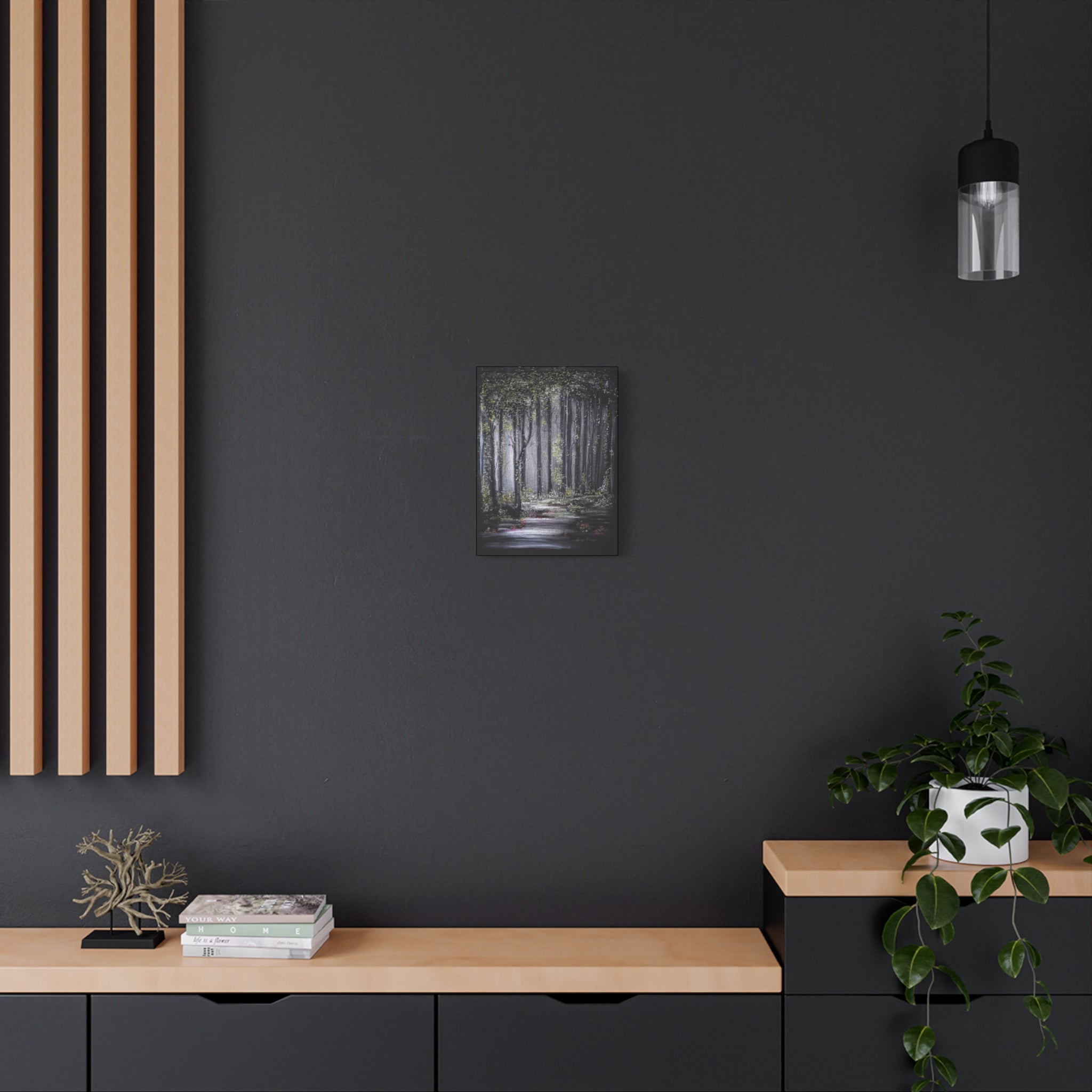 Forest Path Matte Canvas Wall Art — Moody Woodland Landscape, Stretched 1.25"
