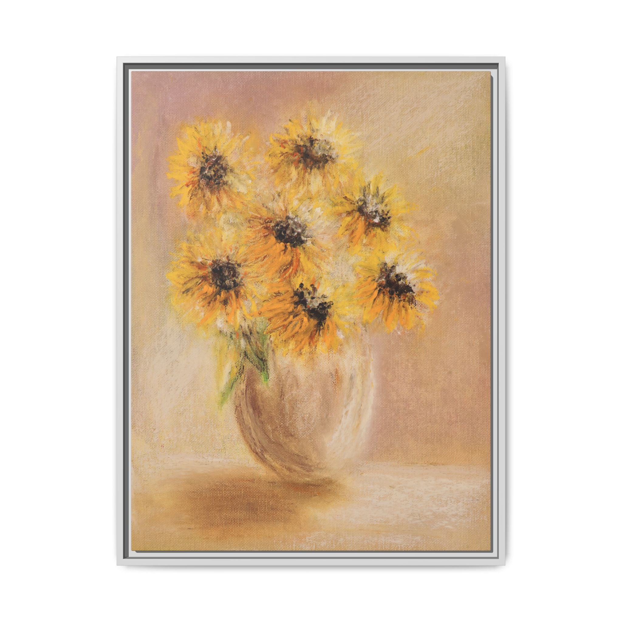 Framed Sunflower Vase — Matte Canvas Wall Art