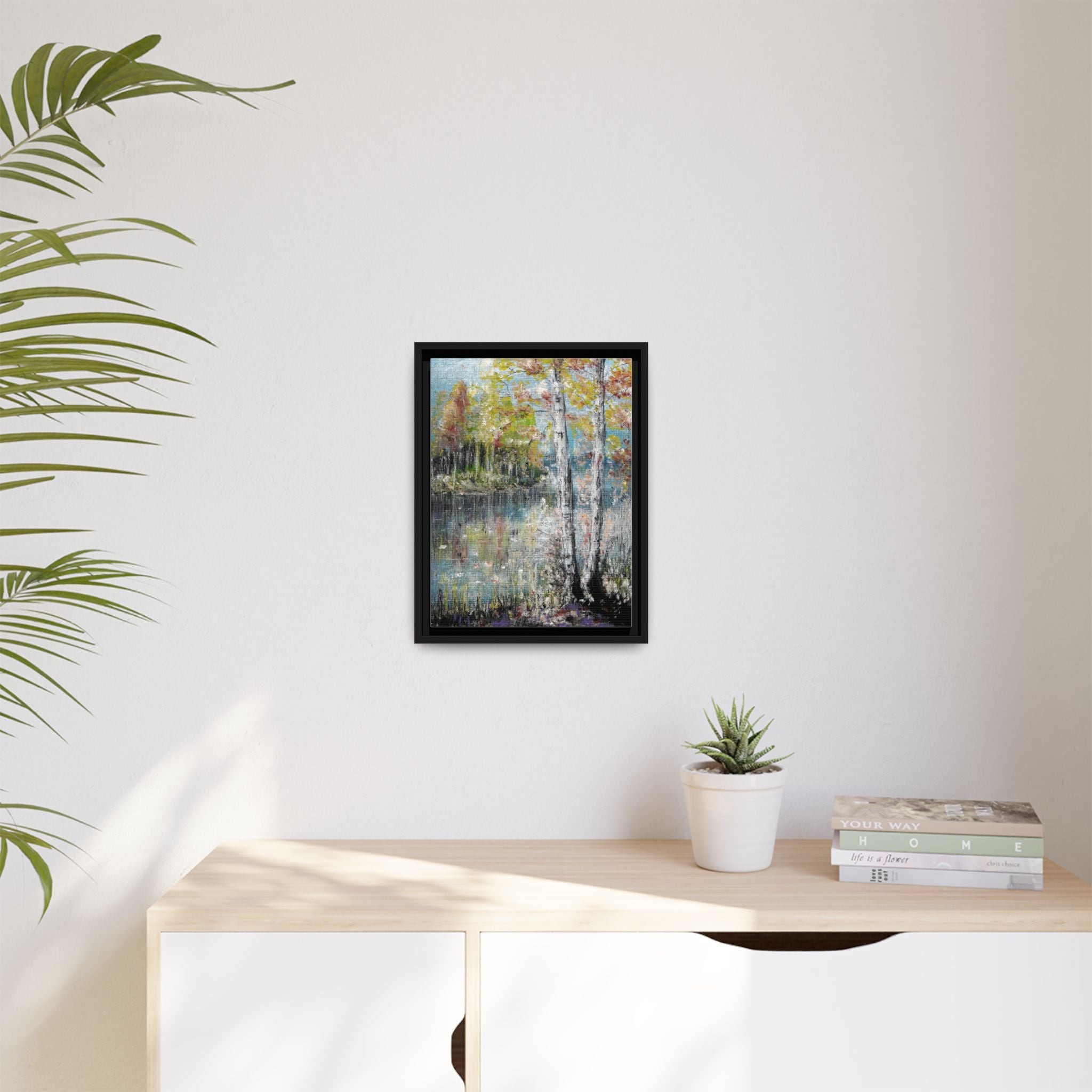 Framed Matte Canvas-Trees by the Lake