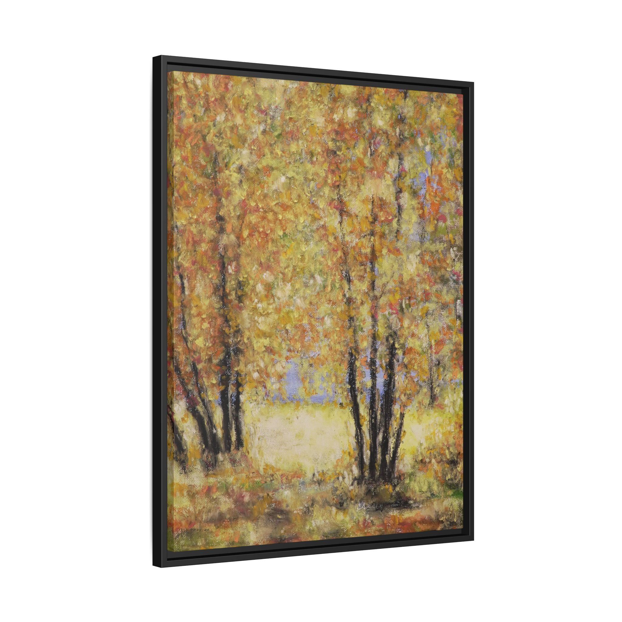 Framed Matte Canvas Autumn Forest Wall Art — Golden Trees Landscape Print