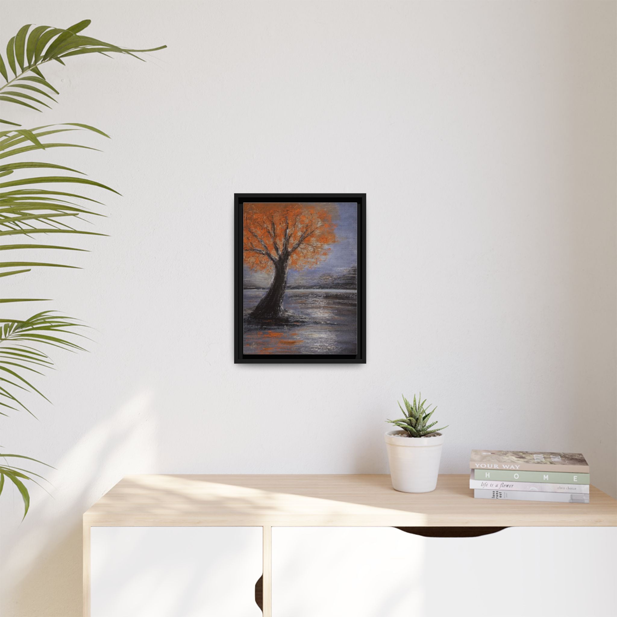 Framed Autumn Tree Canvas Print — Orange Tree Landscape Wall Art