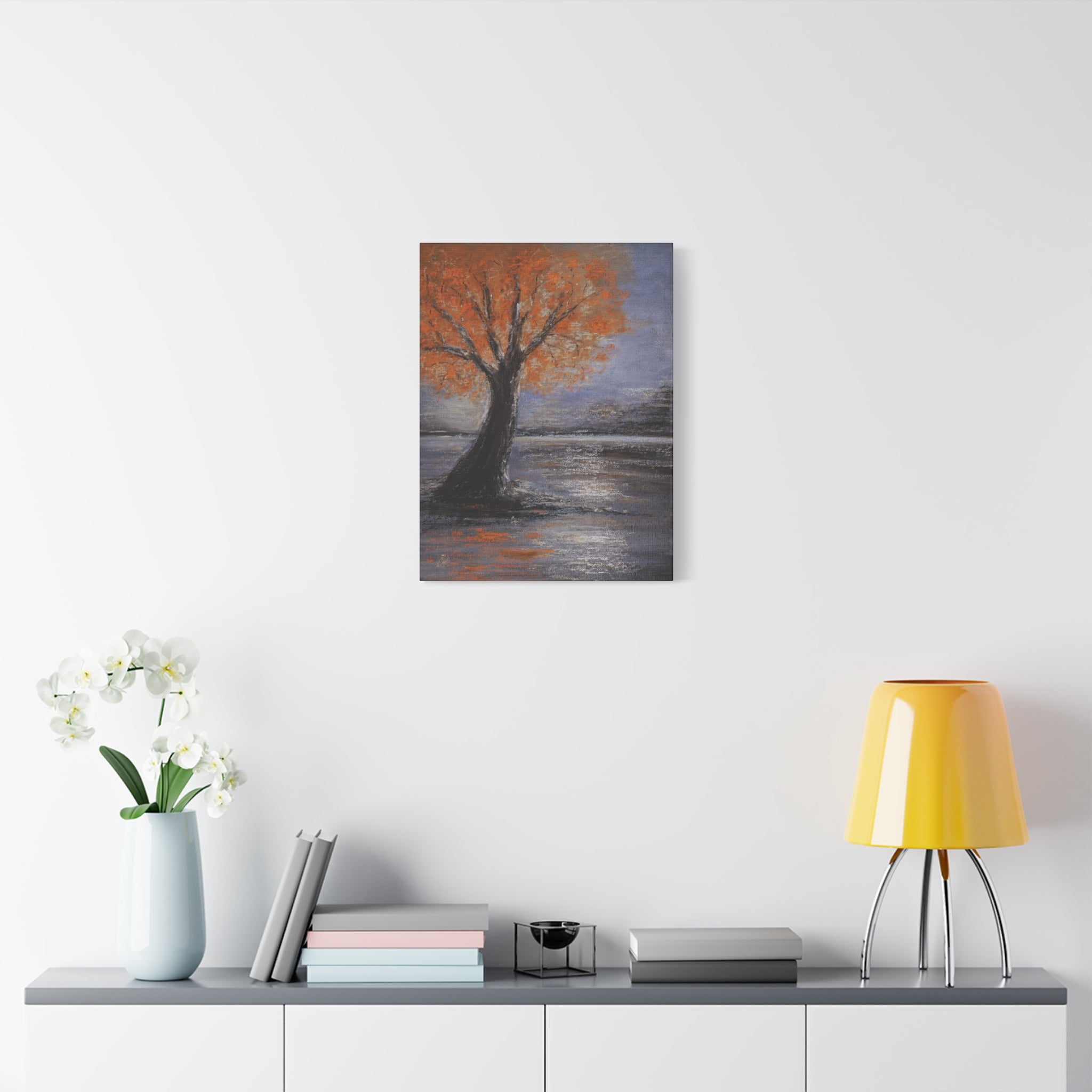 Autumn Solitude Matte Canvas Wall Art — Orange Tree Landscape, Stretched 1.25"