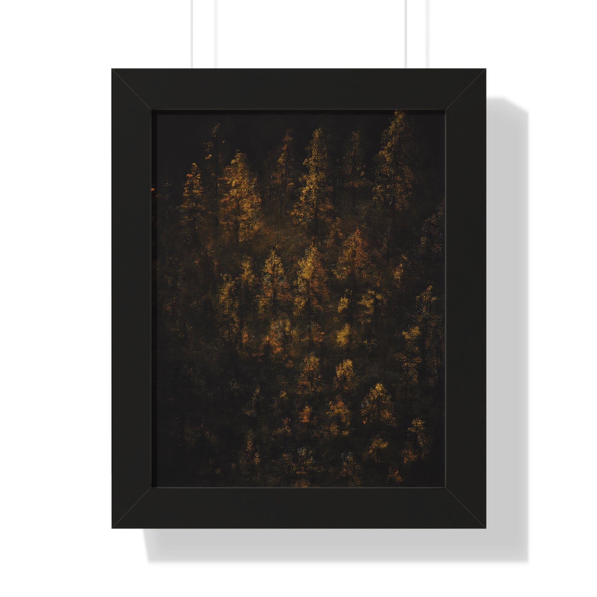 Framed Poster — Moody Golden Forest Wall Art (Vertical)