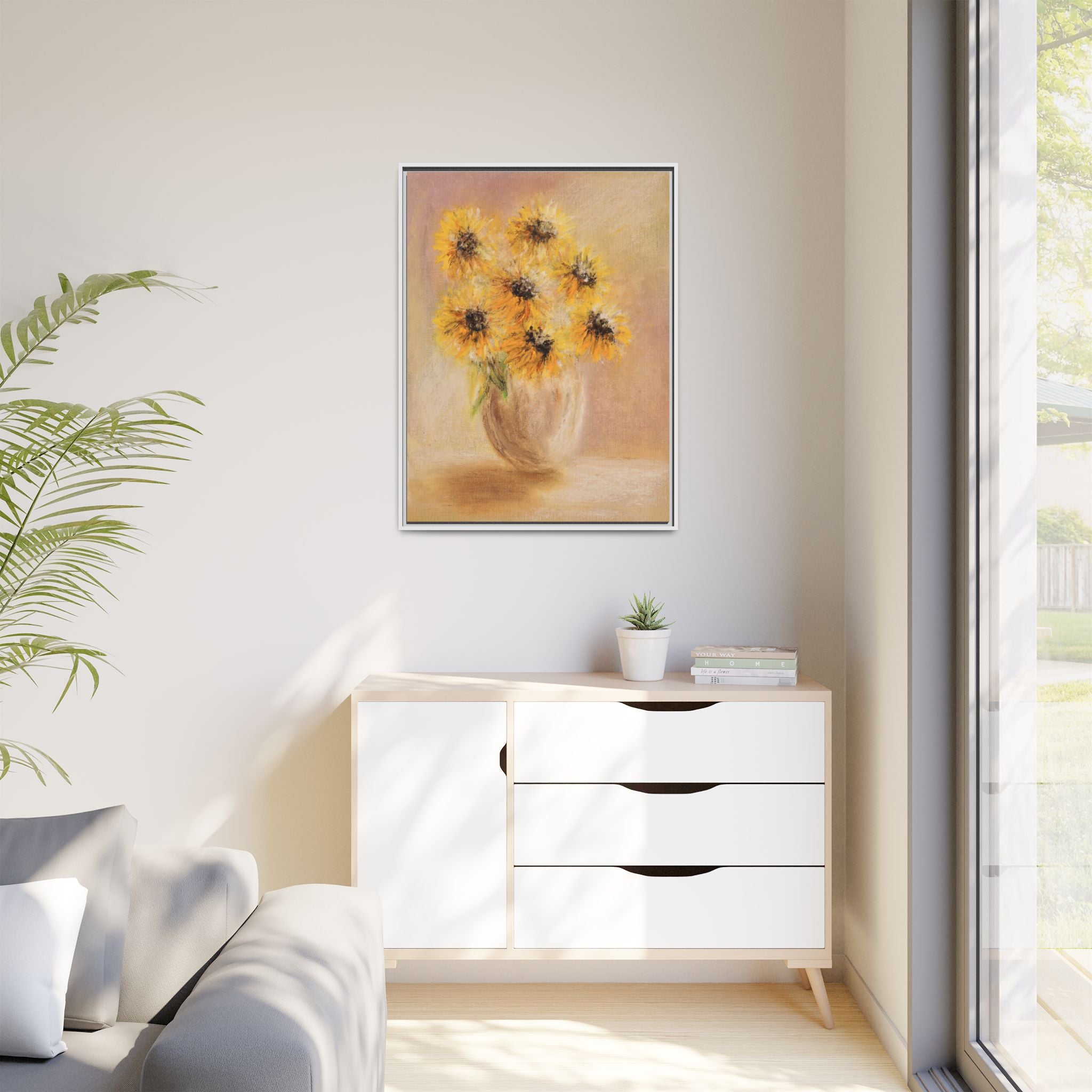 Framed Sunflower Vase — Matte Canvas Wall Art