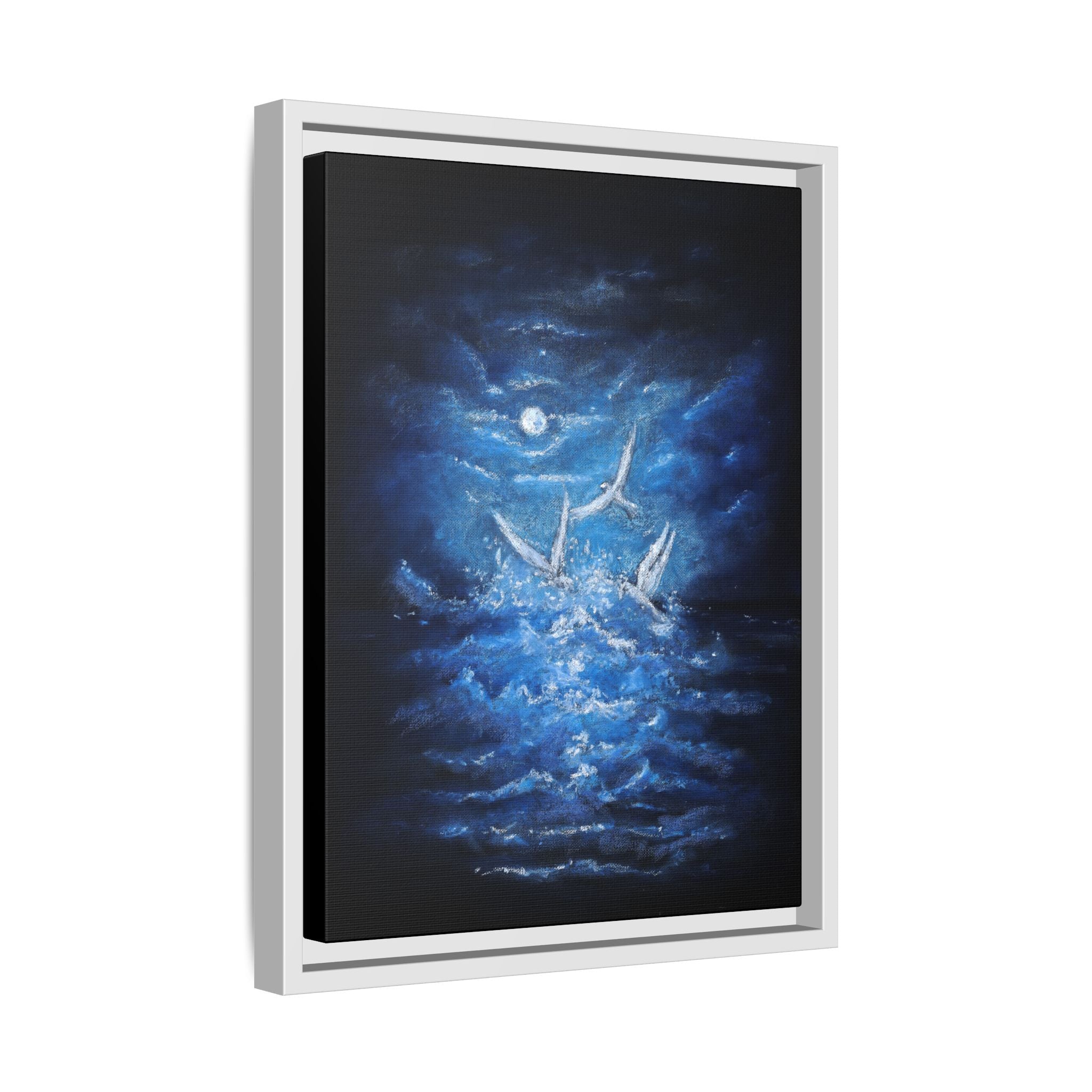 Night Ocean Birds - Matte Canvas Framed Wall Art