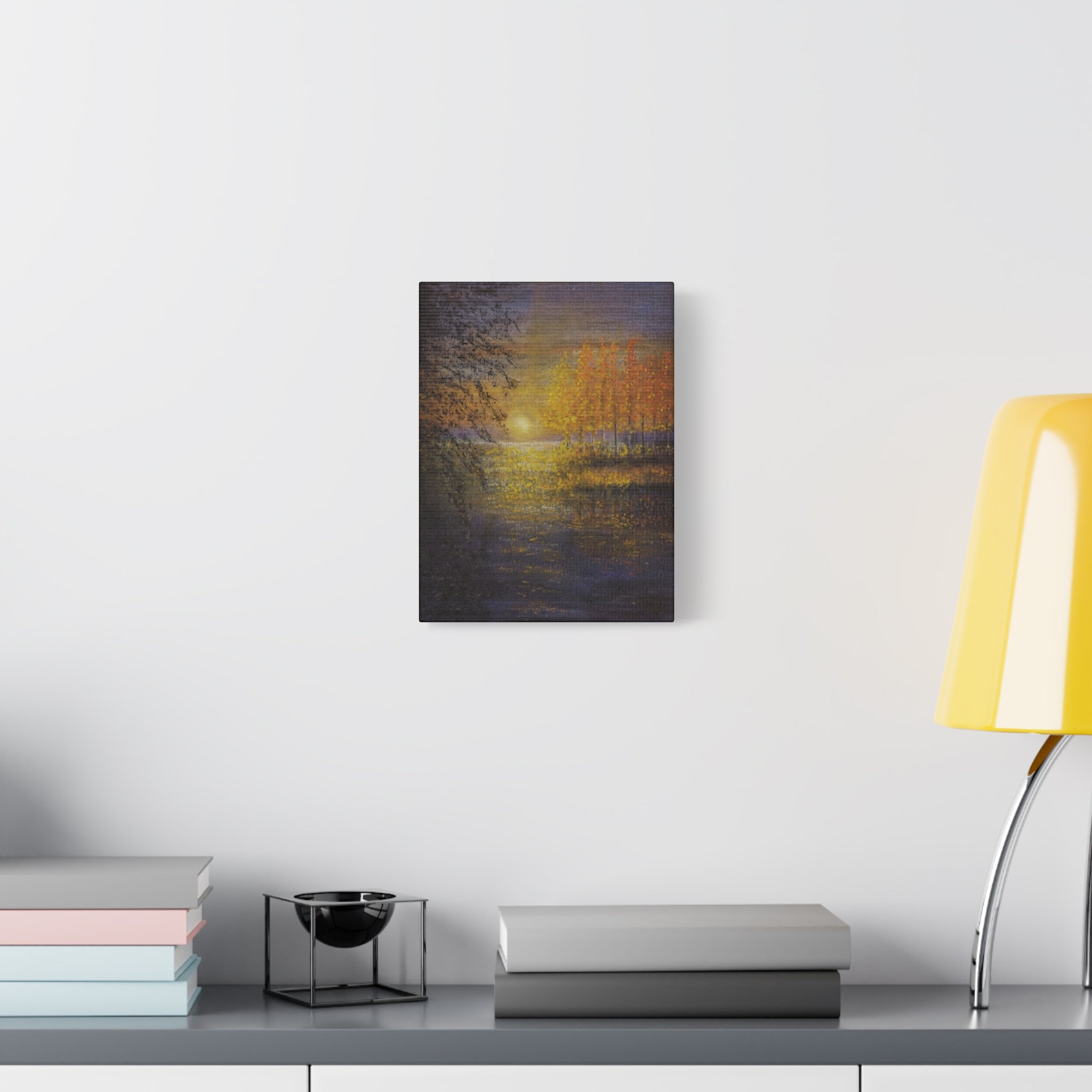 Autumn Sunset Canvas Wall Art — Golden Trees Over Tranquil Lake