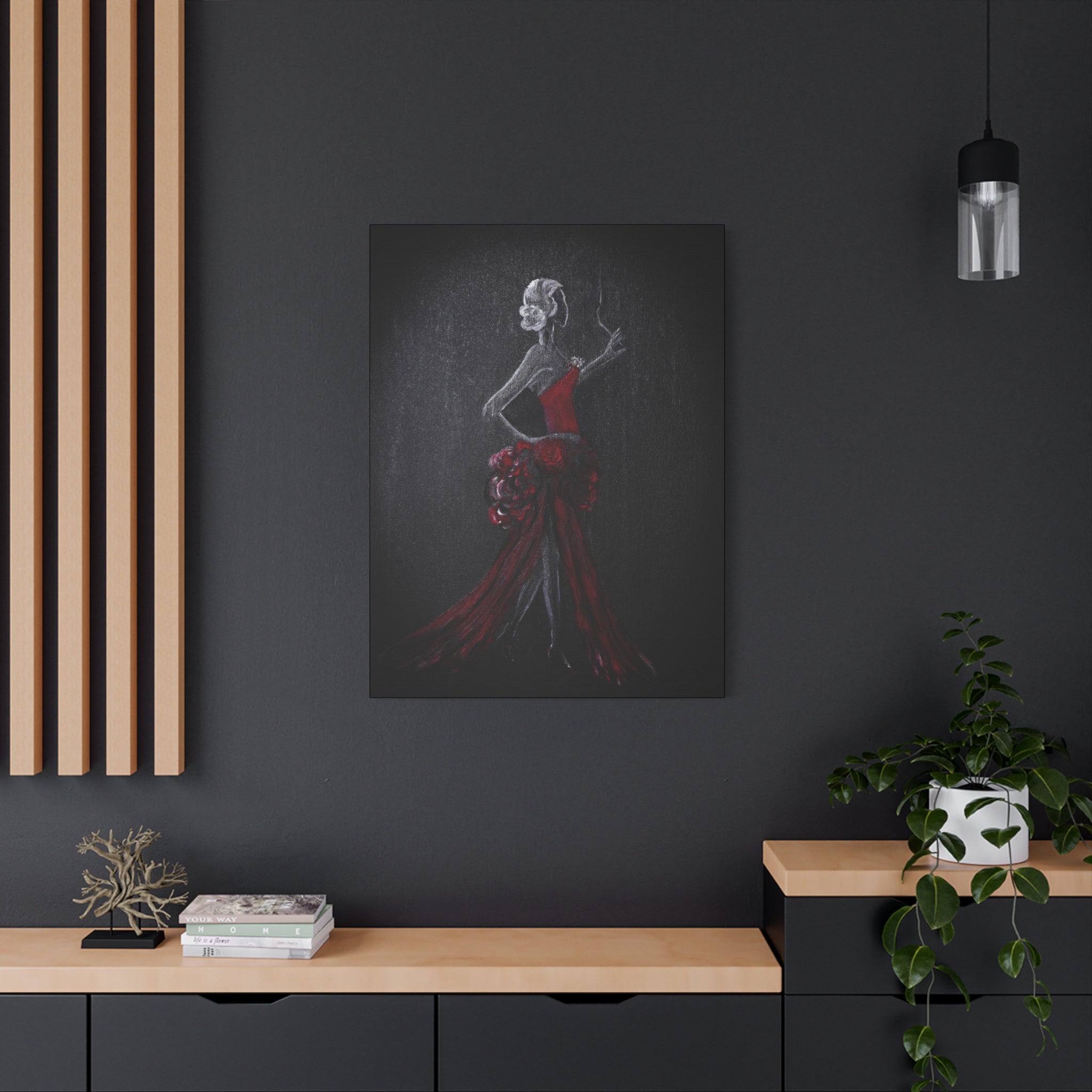 Flamenco Dancer Red Dress Canvas Art — Matte Stretched Wall Painting