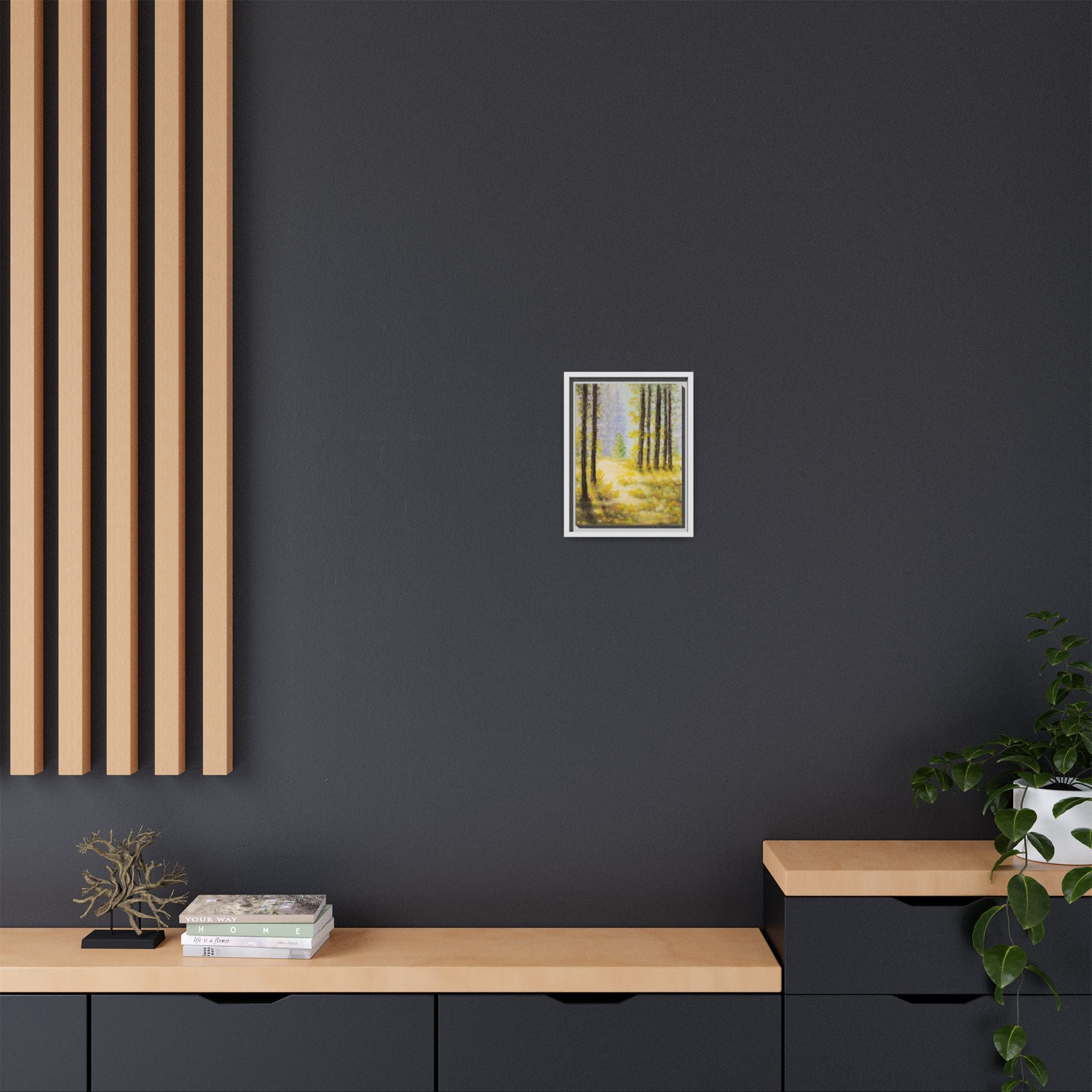 Framed Matte Canvas Print — Sunlit Forest Landscape Wall Art